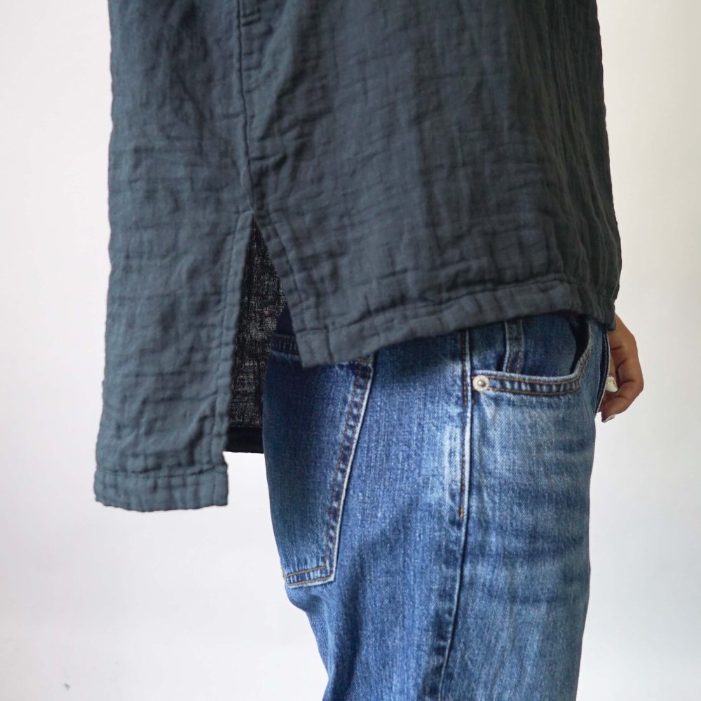 喇叭袖 紗T恤/黑色/三河織物雙層紗布