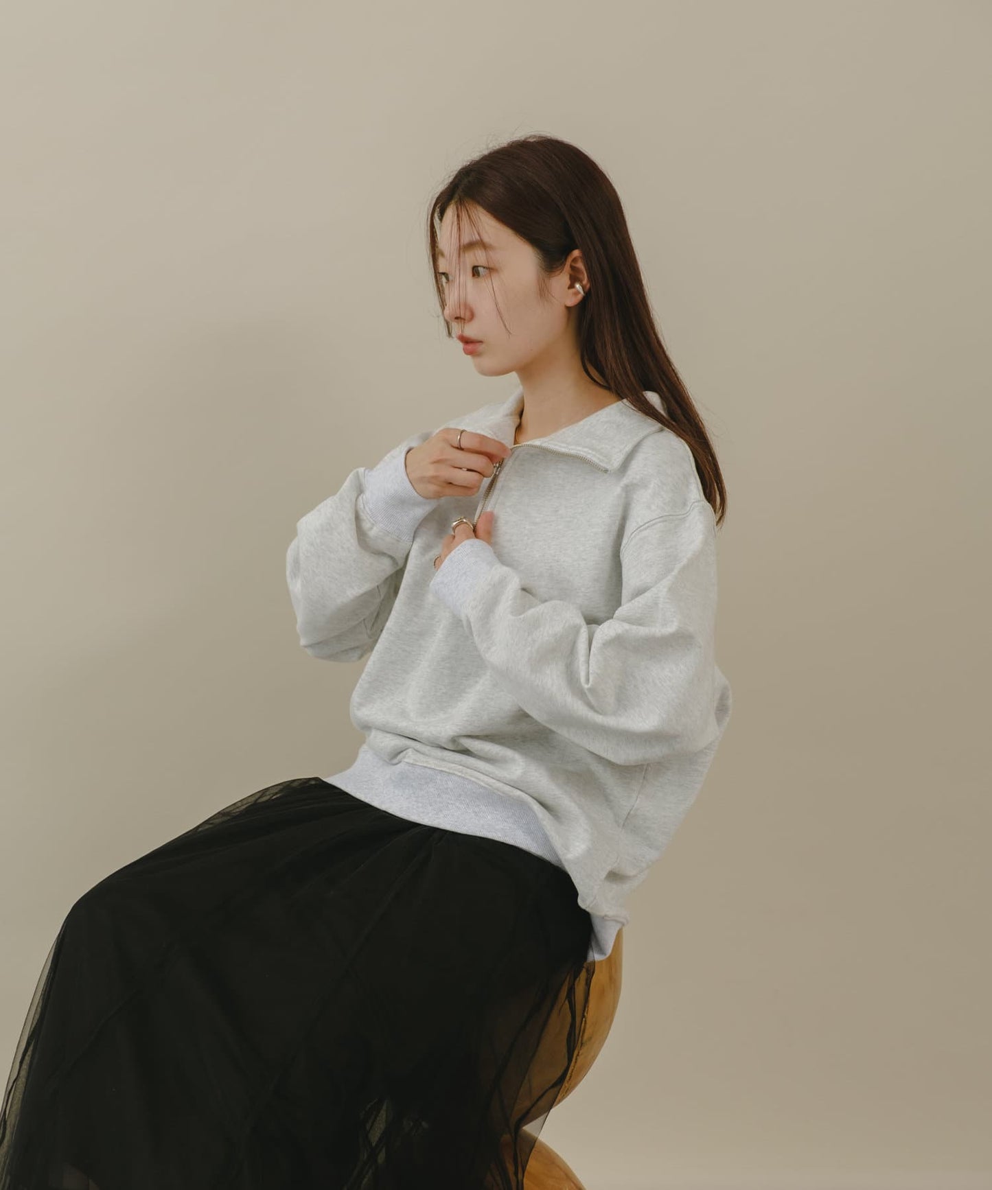 B 半拉鍊標誌衛衣