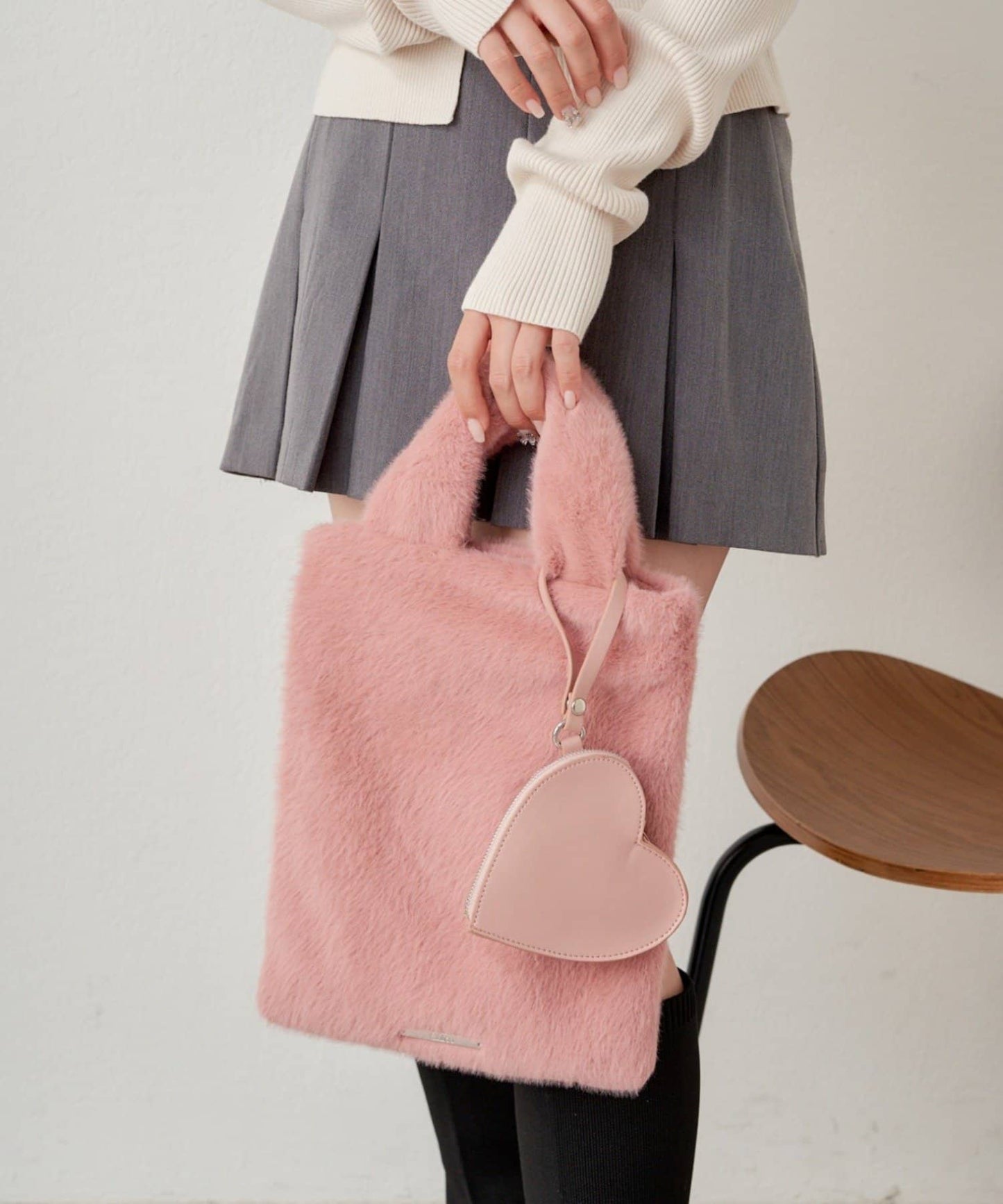 皮革方形手提包,附帶皮革小袋