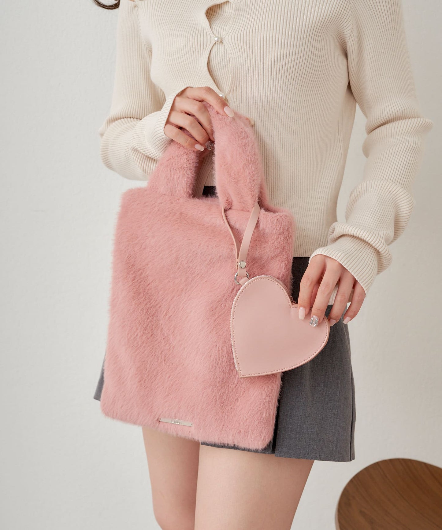 皮革方形手提包,附帶皮革小袋