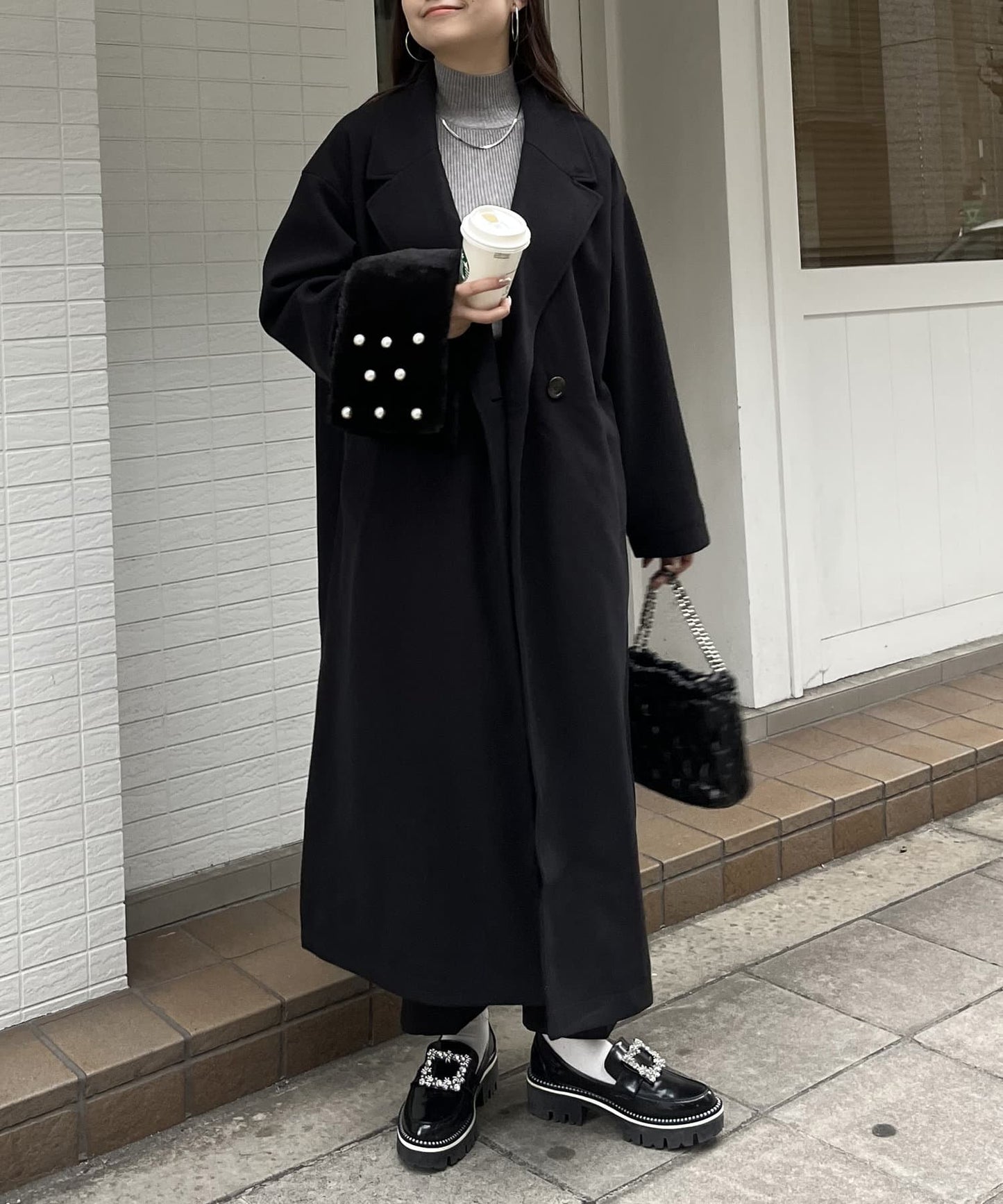 側開衩長款大衣