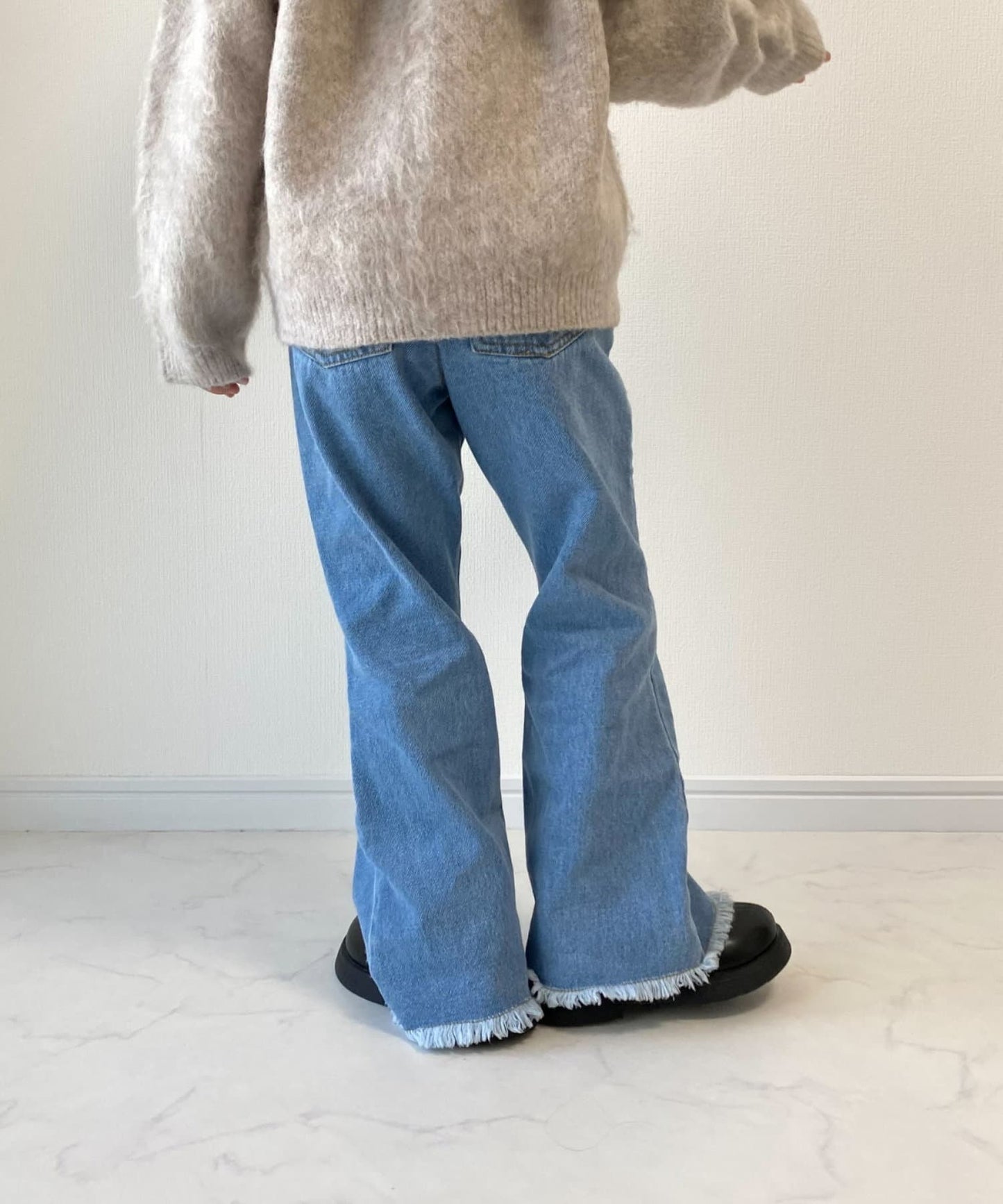 【KIDS】【TYPY DENIM】甘織り裾フリンジフレアデニム 【KIDS】【TYPY DENIM】甜美編織邊緣流蘇喇叭牛仔褲