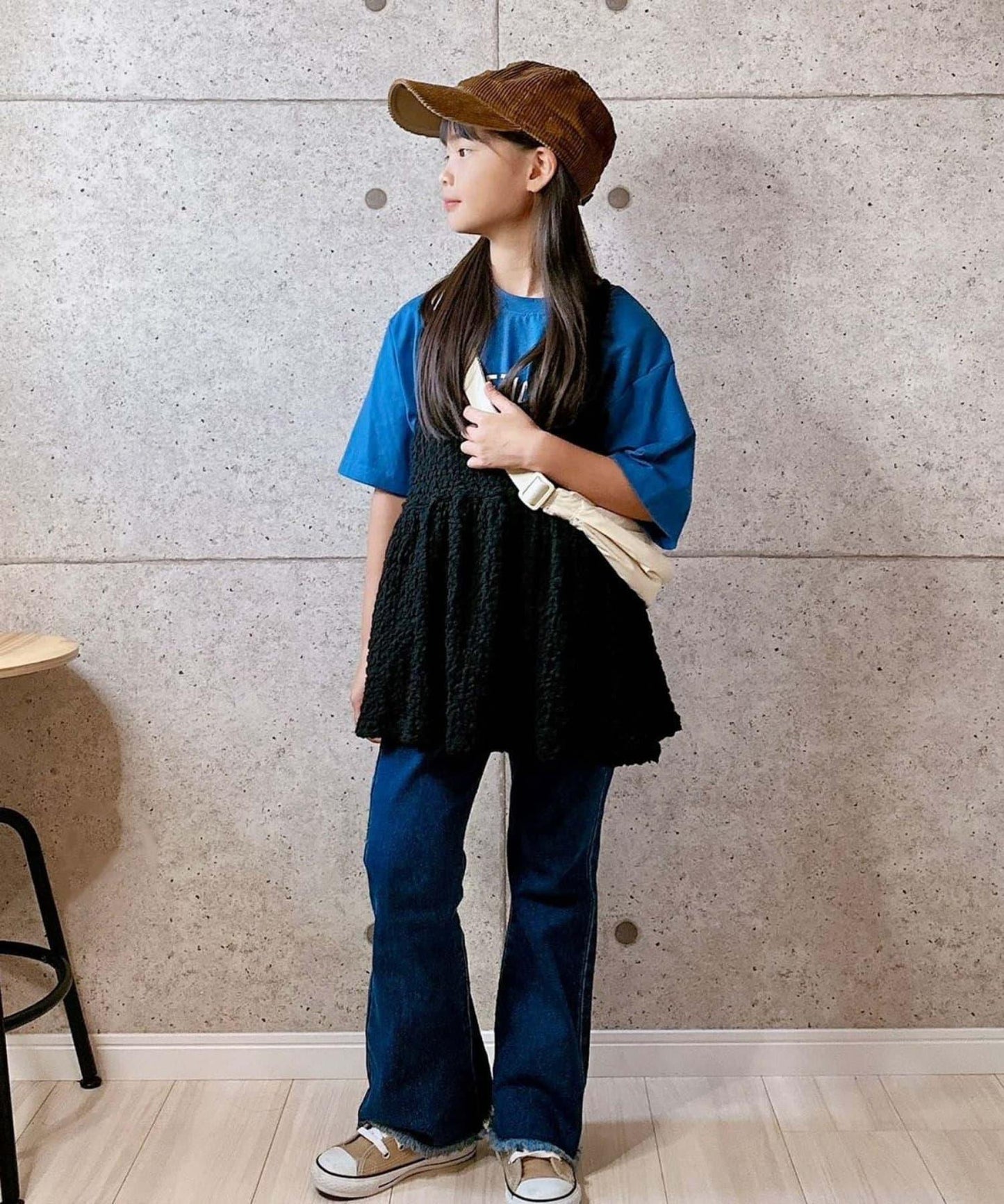 【KIDS】【TYPY DENIM】甘織り裾フリンジフレアデニム 【KIDS】【TYPY DENIM】甜美編織邊緣流蘇喇叭牛仔褲
