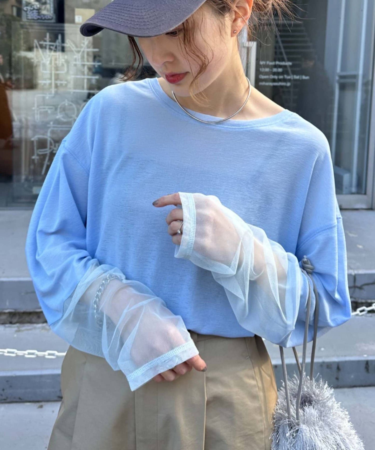 袖子切換透明混搭T恤