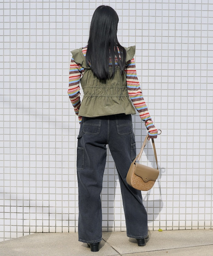 軍事風格繡花背心