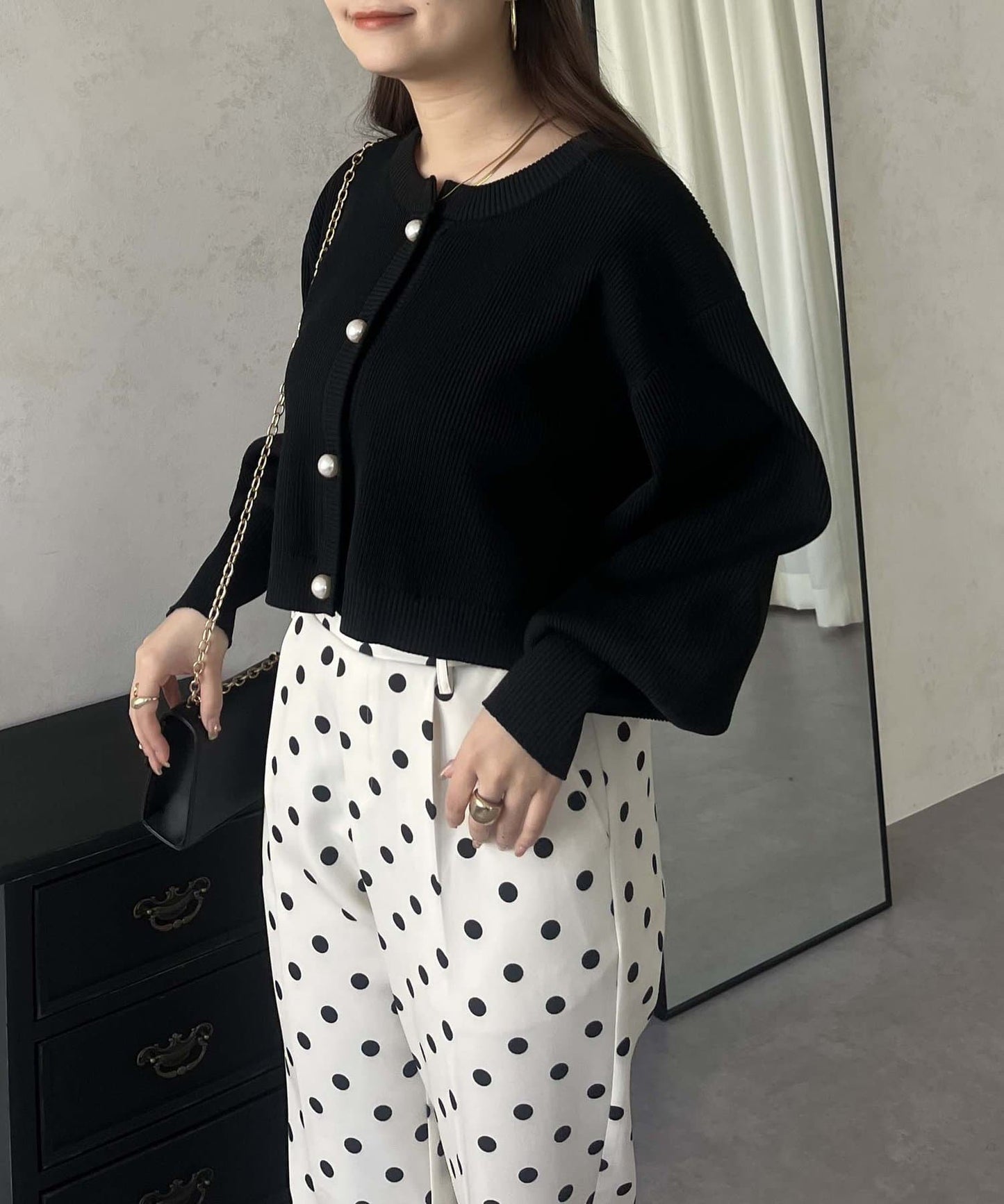 2way珍珠紐扣荷葉邊開衫