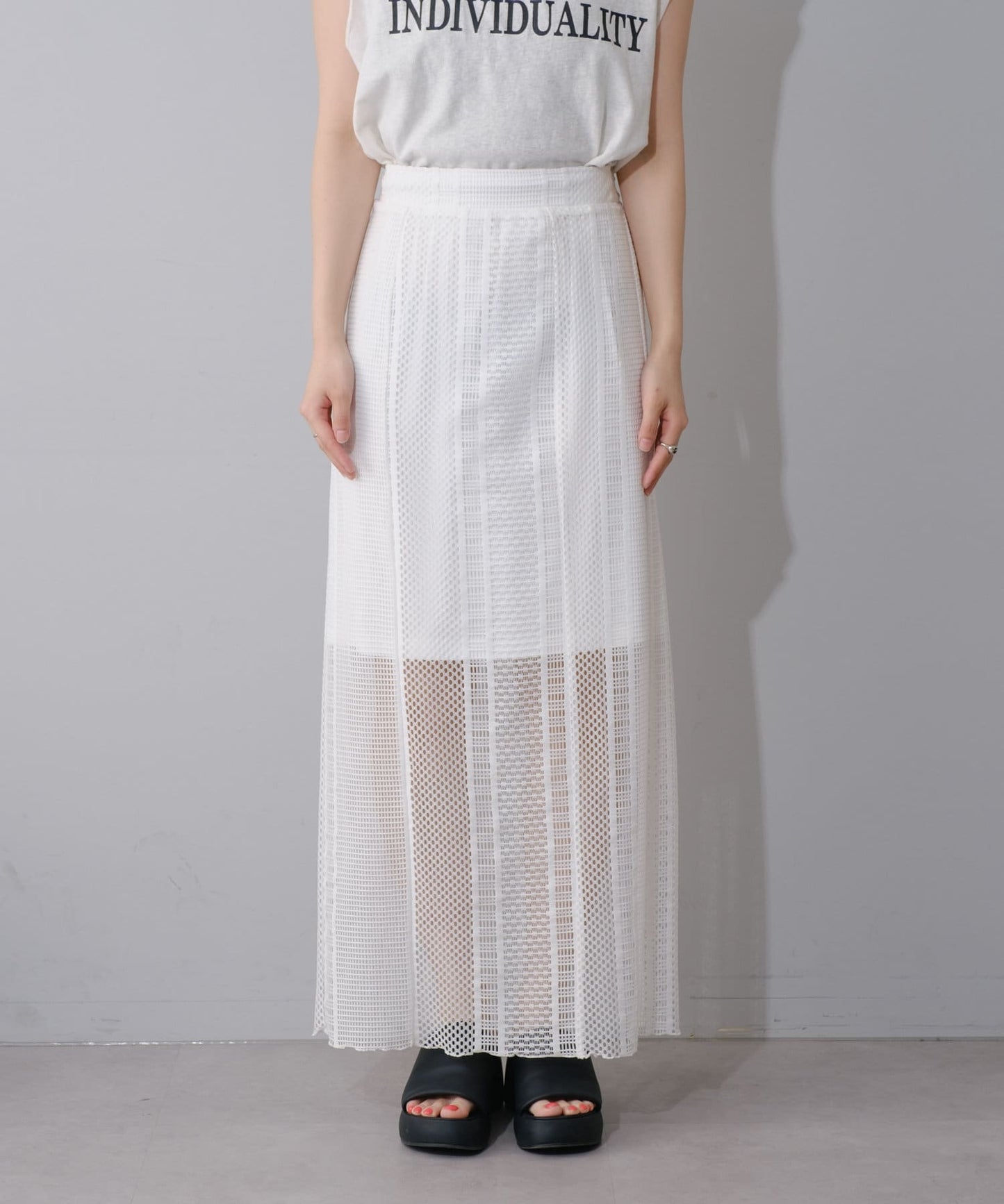 【2尺碼展開】階梯花邊透視I型A字裙