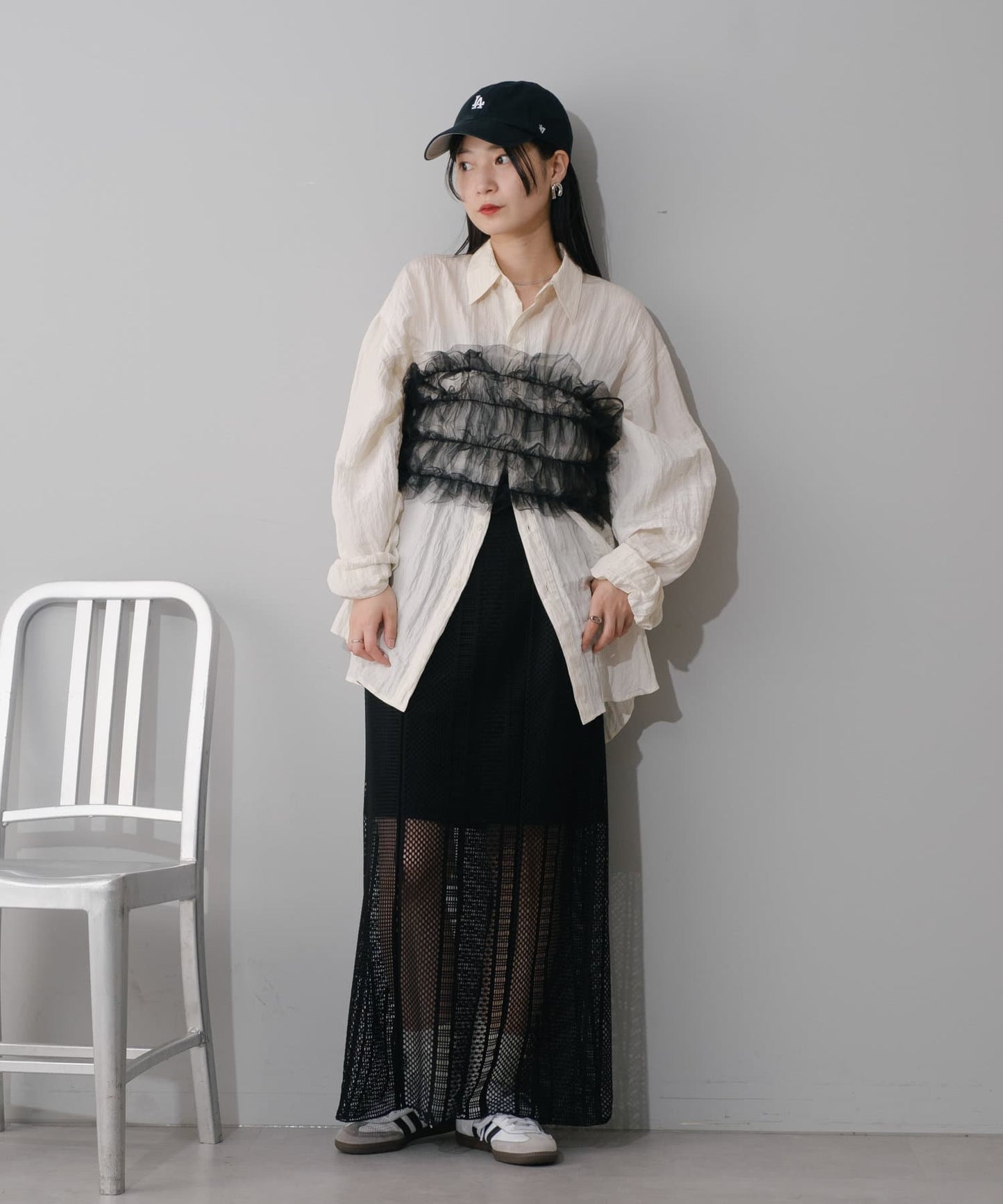 【2尺碼展開】階梯花邊透視I型A字裙