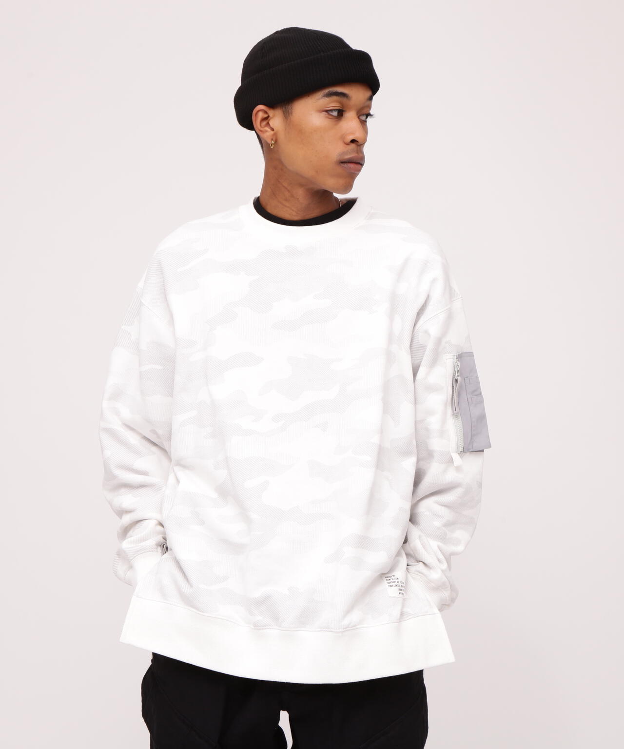 BAGGY FIT MIL. POCKET CREW NECK SWEAT