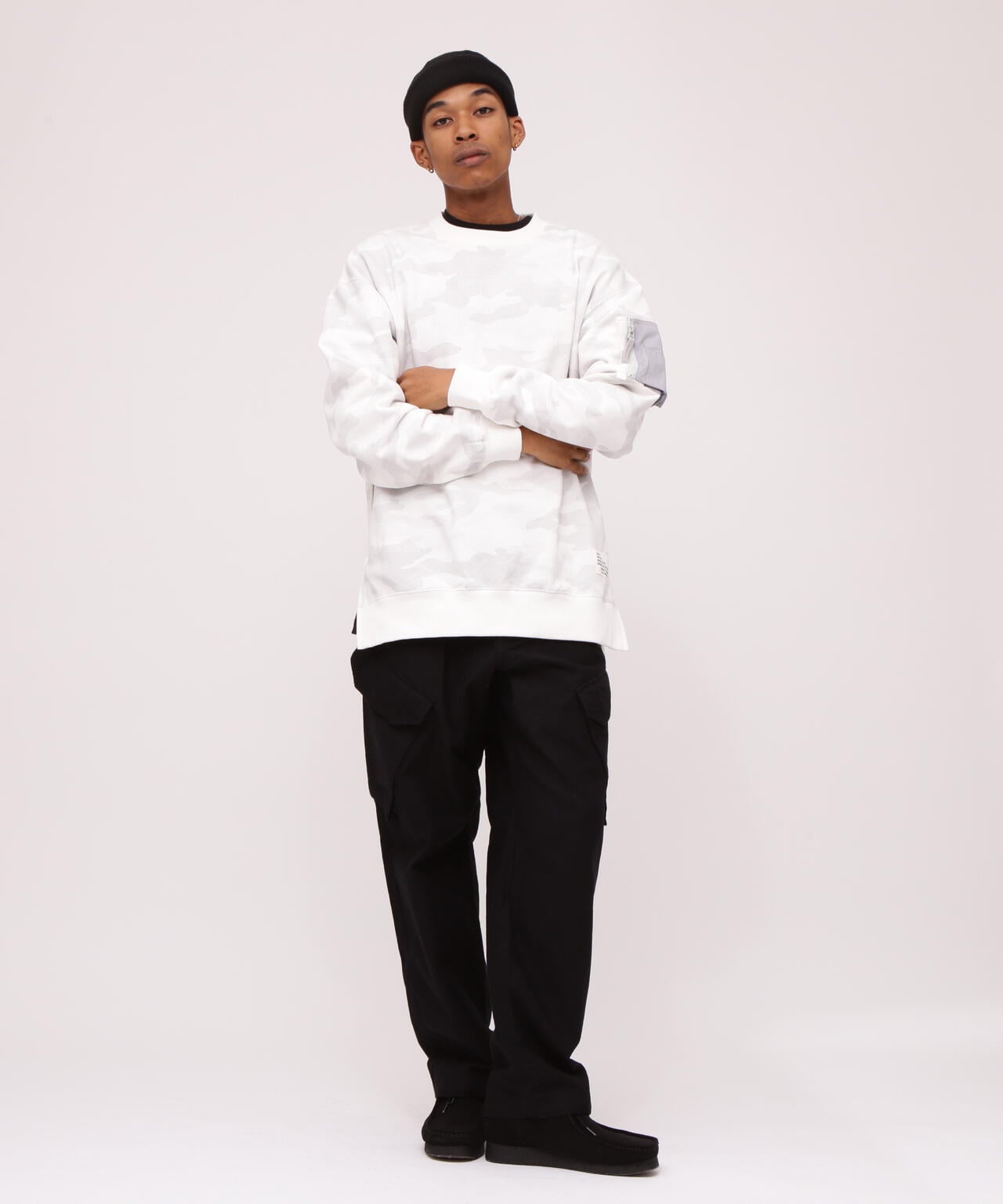 BAGGY FIT MIL. POCKET CREW NECK SWEAT