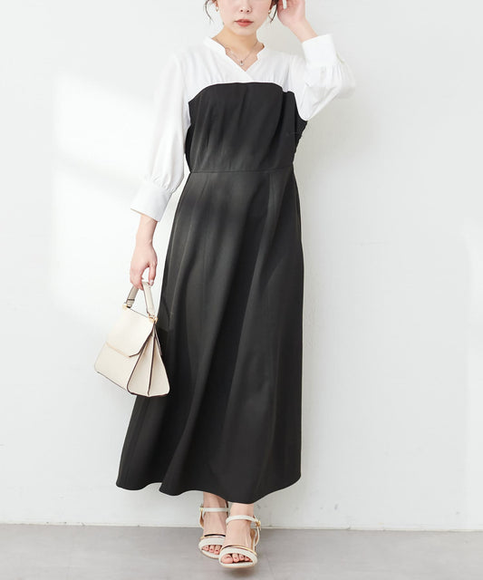 /【小自然】拼接襯衫連衣裙