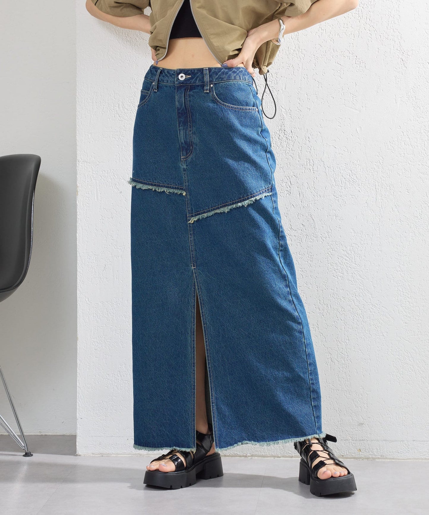【2尺碼展開】牛仔長開叉裙
