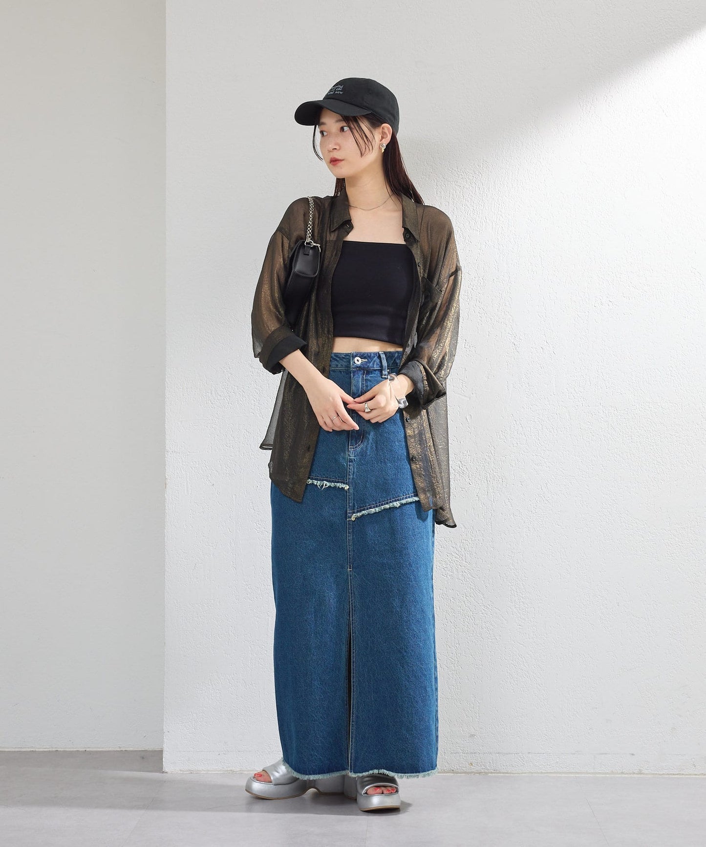 【2尺碼展開】牛仔長開叉裙