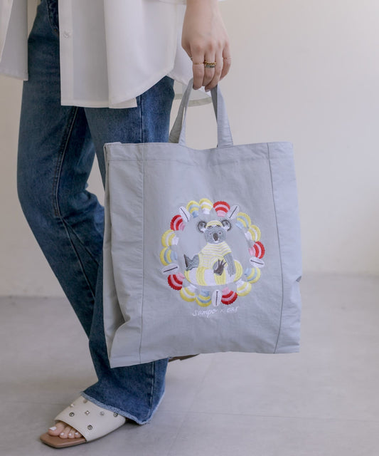 《人氣合作第三彈!/A4尺寸適用/輕便/雙肩》sampo×ear 動物刺繡手提包