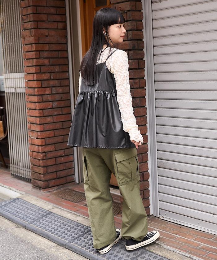 仿皮絲帶吊帶背心