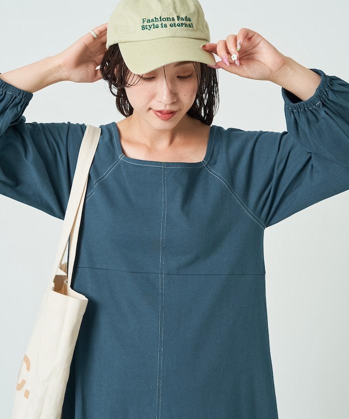 拼接泡泡袖方形連衣裙【限定款】