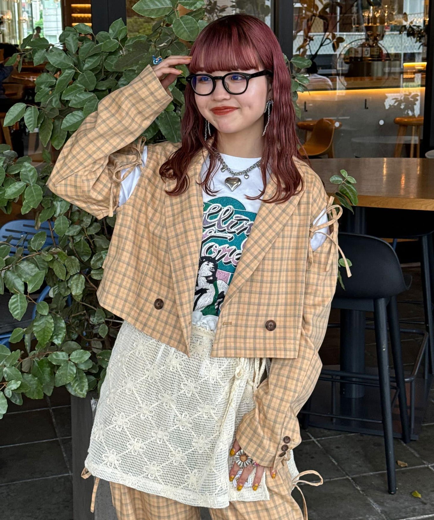 【2024AW】【HELLO.SANFRANCISCO/你好,舊金山】剪裁蝴蝶結格紋夾克