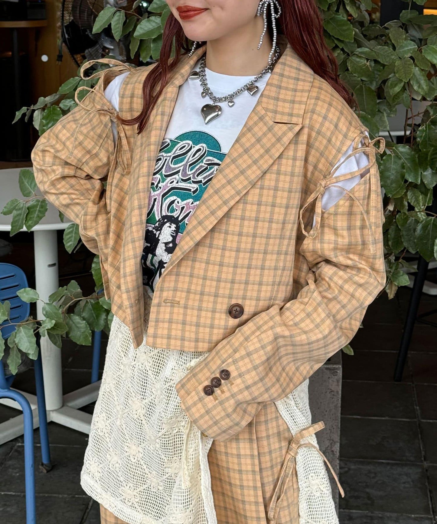 【2024AW】【HELLO.SANFRANCISCO/你好,舊金山】剪裁蝴蝶結格紋夾克