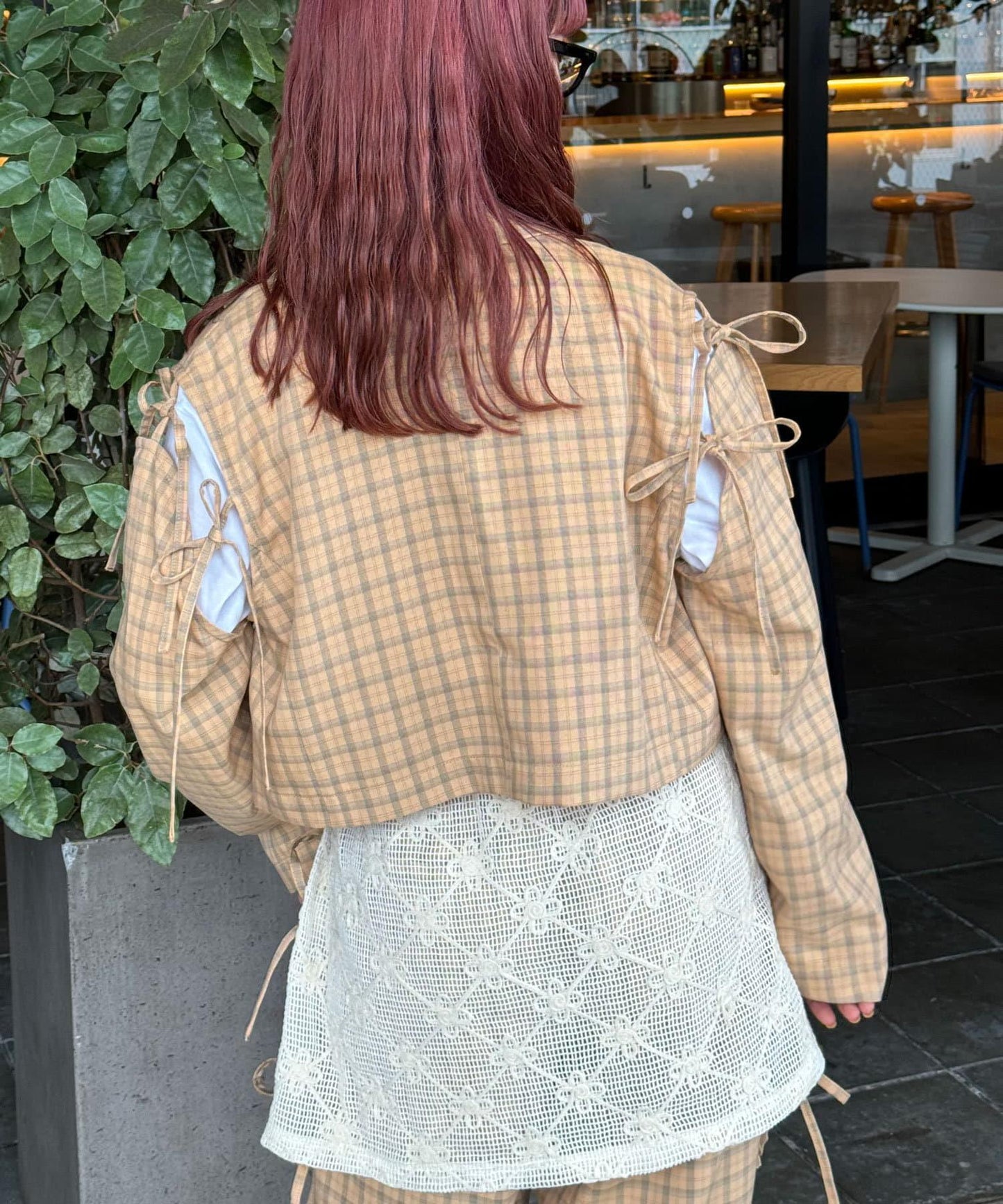 【2024AW】【HELLO.SANFRANCISCO/你好,舊金山】剪裁蝴蝶結格紋夾克