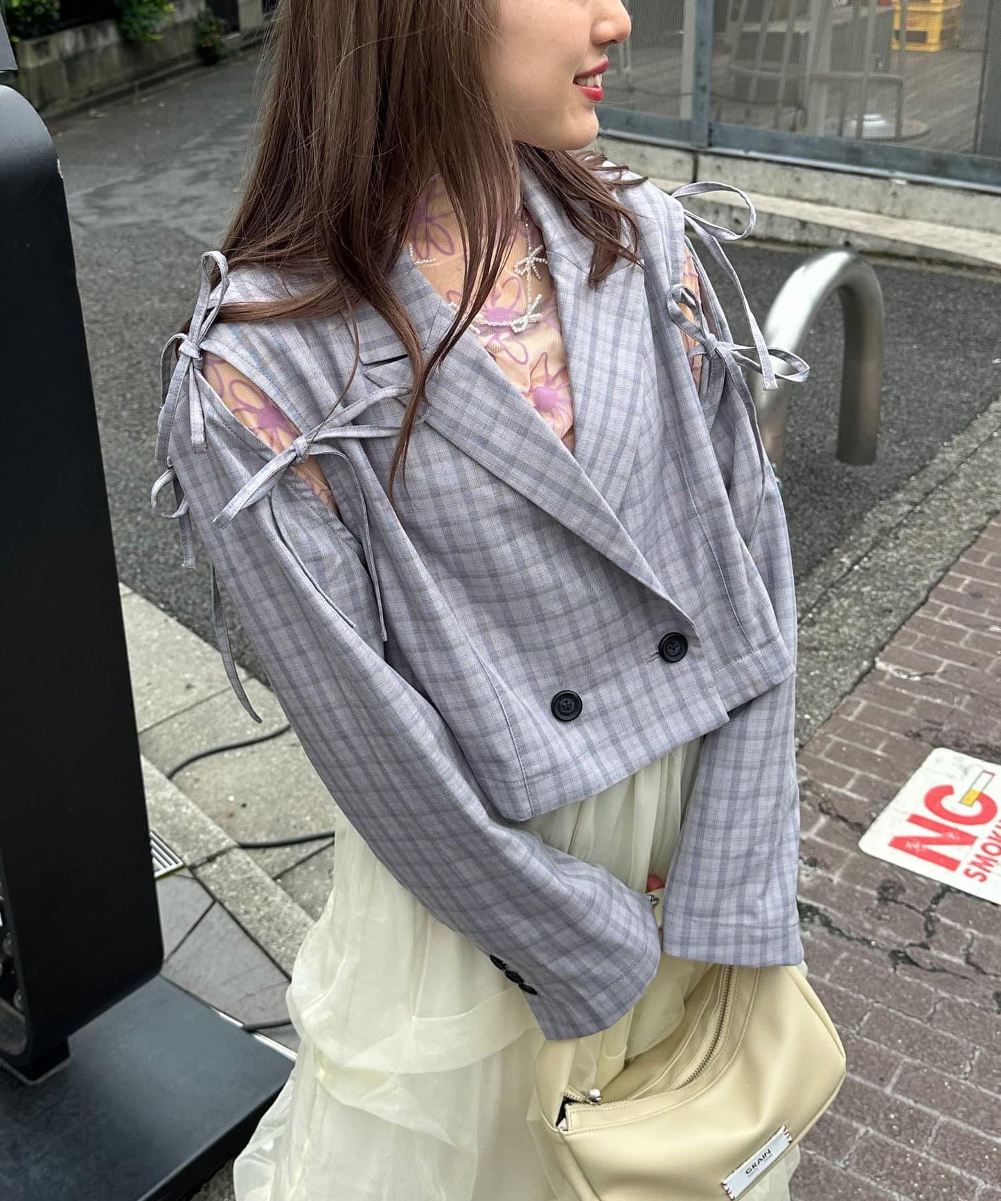 【2024AW】【HELLO.SANFRANCISCO/你好,舊金山】剪裁蝴蝶結格紋夾克