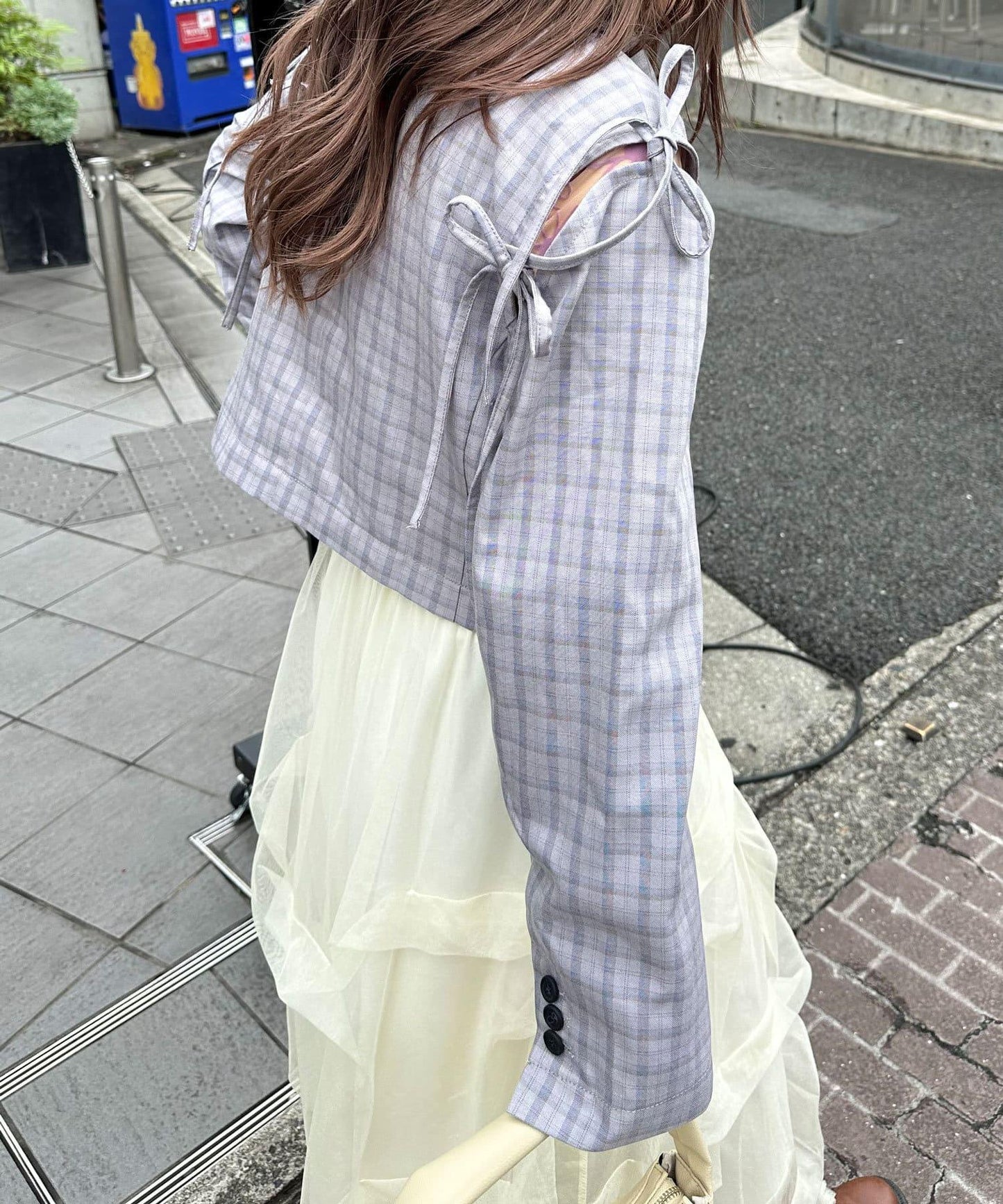 【2024AW】【HELLO.SANFRANCISCO/你好,舊金山】剪裁蝴蝶結格紋夾克