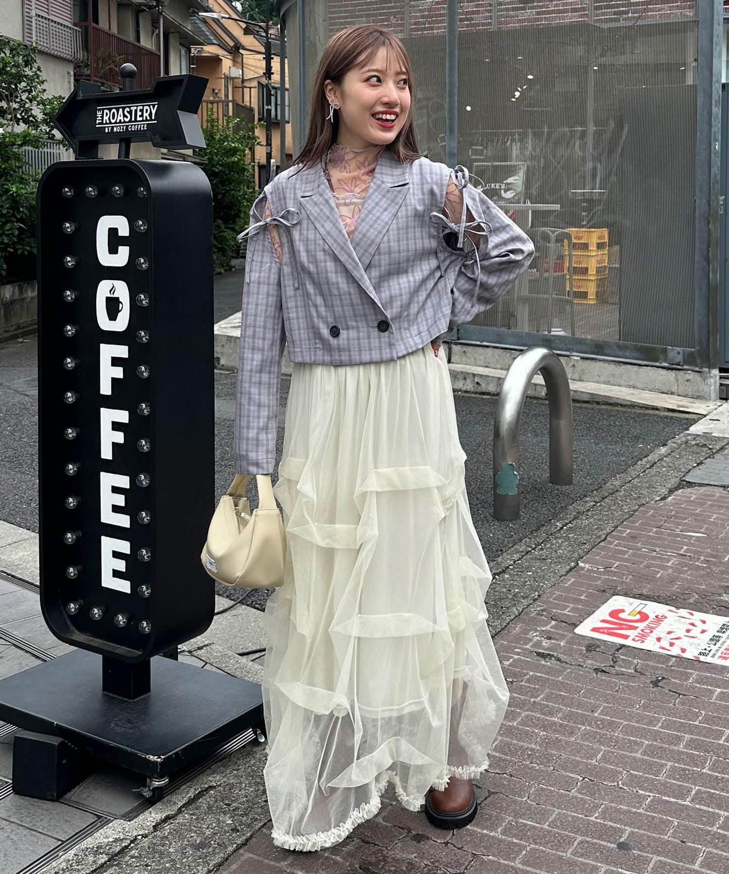 【2024AW】【HELLO.SANFRANCISCO/你好,舊金山】剪裁蝴蝶結格紋夾克