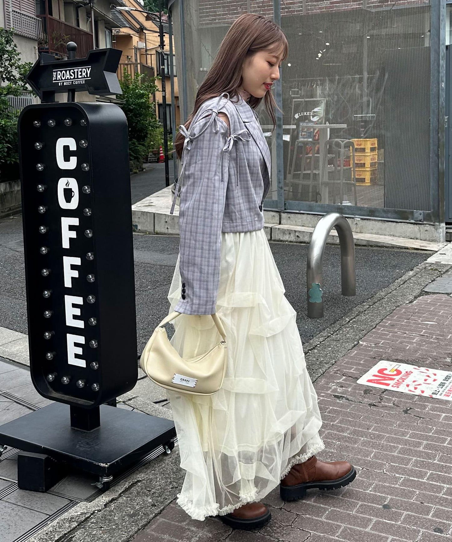 【2024AW】【HELLO.SANFRANCISCO/你好,舊金山】剪裁蝴蝶結格紋夾克