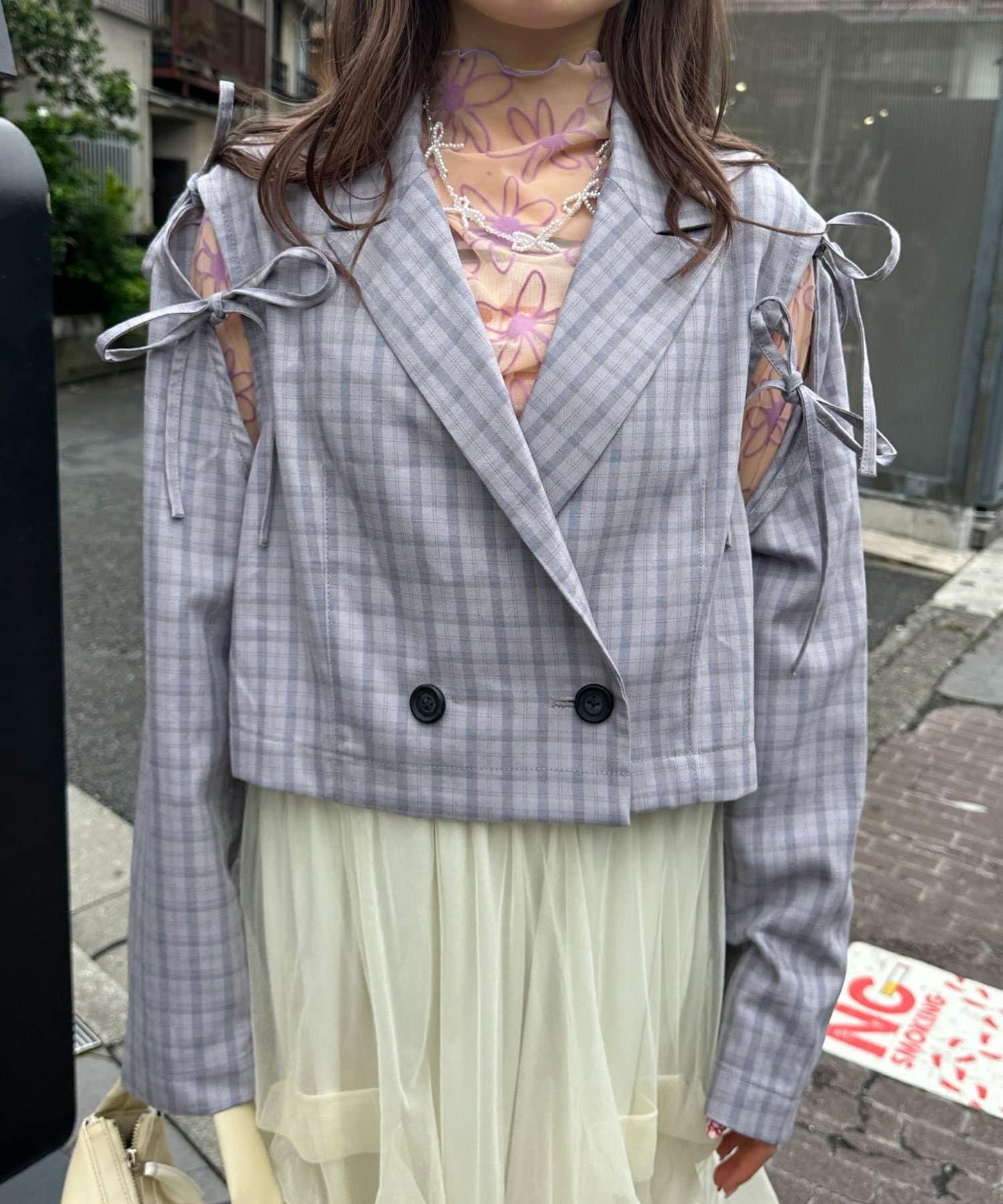 【2024AW】【HELLO.SANFRANCISCO/你好,舊金山】剪裁蝴蝶結格紋夾克
