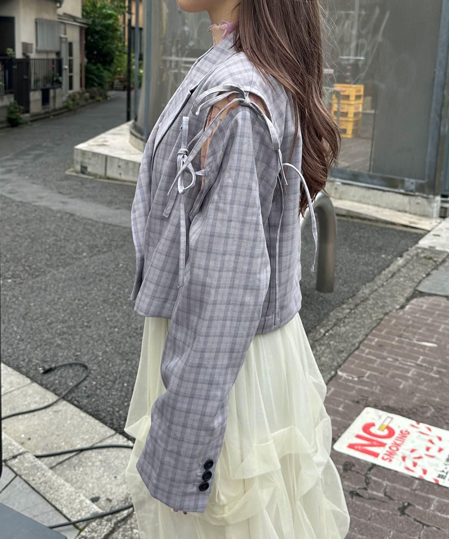 【2024AW】【HELLO.SANFRANCISCO/你好,舊金山】剪裁蝴蝶結格紋夾克