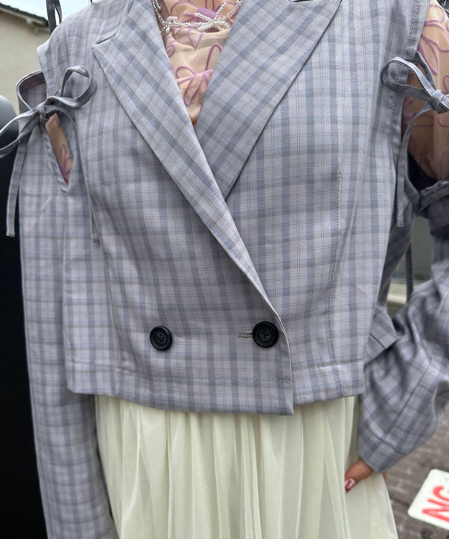 【2024AW】【HELLO.SANFRANCISCO/你好,舊金山】剪裁蝴蝶結格紋夾克