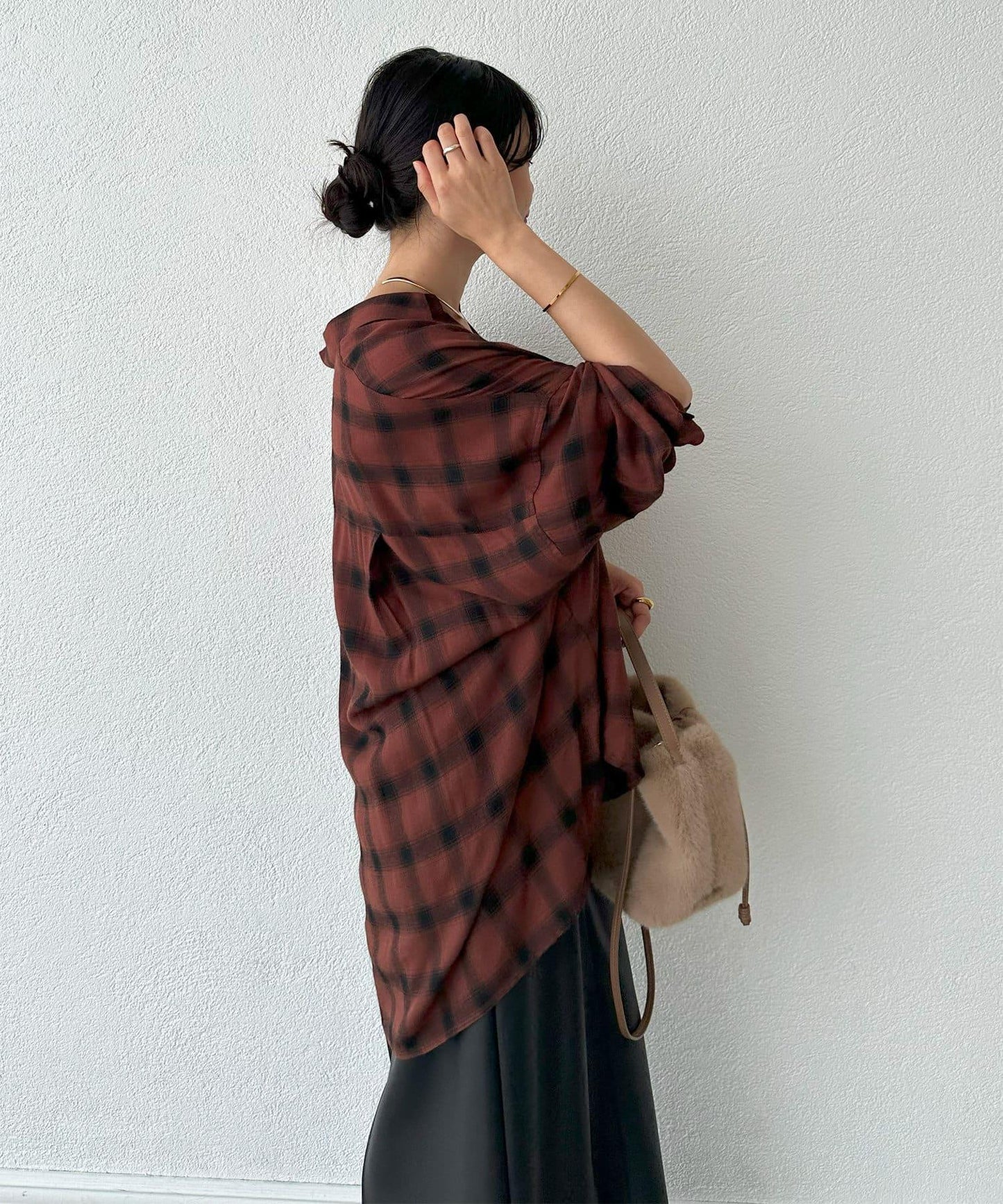 【大人也容易穿著】洗水格紋寬鬆襯衫