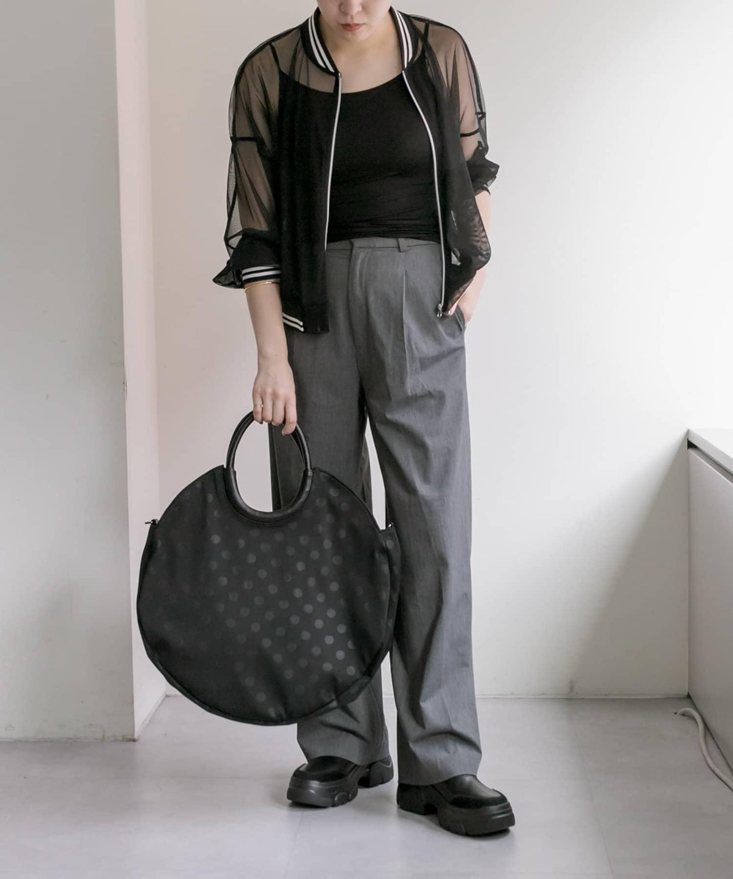 A4尺寸適用/防水/雙肩/點點圖案/復古/復刻 圓形大號手提包