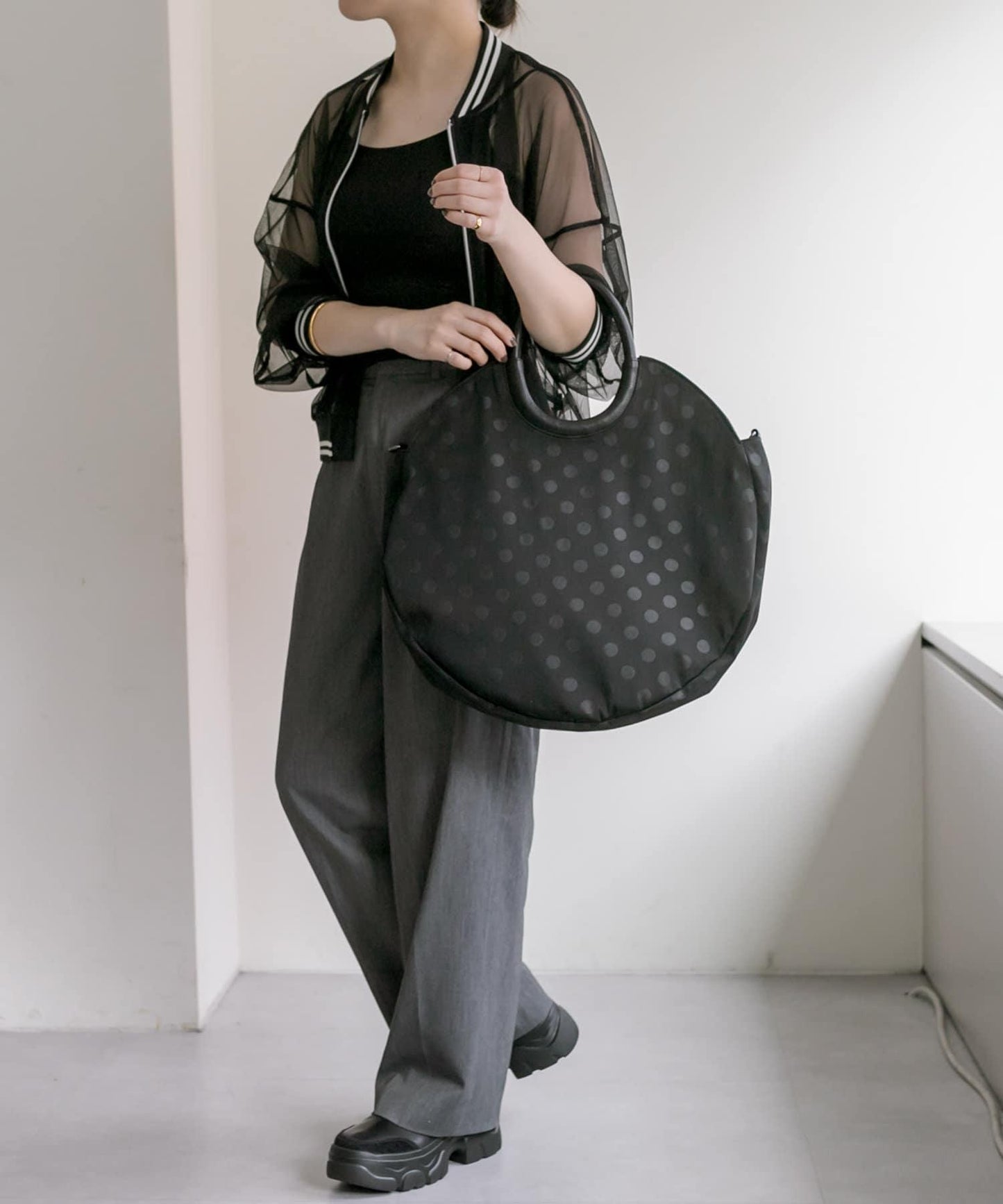 A4尺寸適用/防水/雙肩/點點圖案/復古/復刻 圓形大號手提包