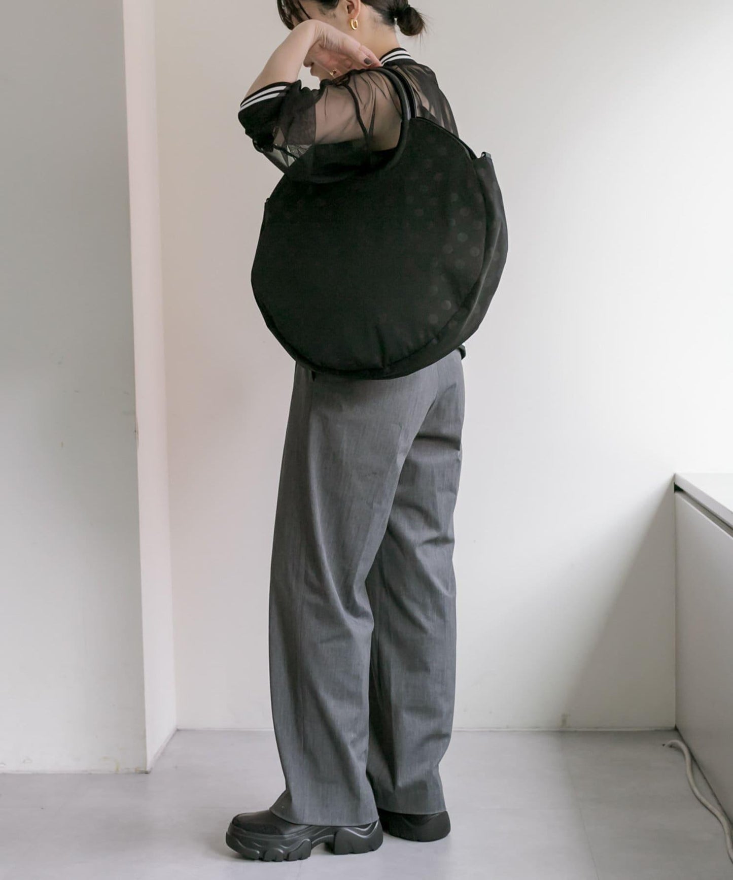 A4尺寸適用/防水/雙肩/點點圖案/復古/復刻 圓形大號手提包