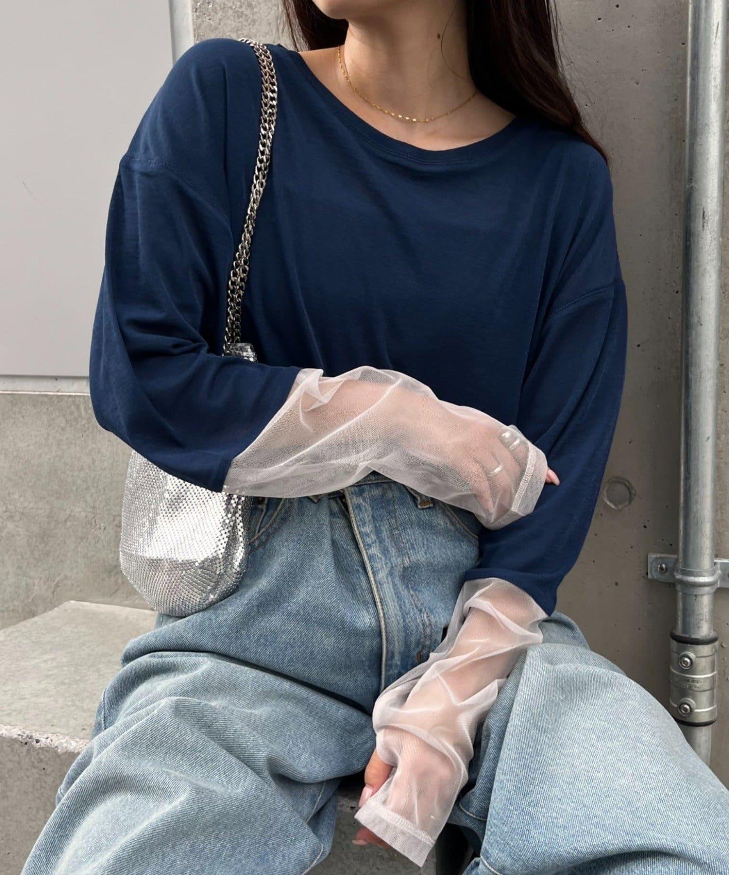 袖子切換透明混搭T恤