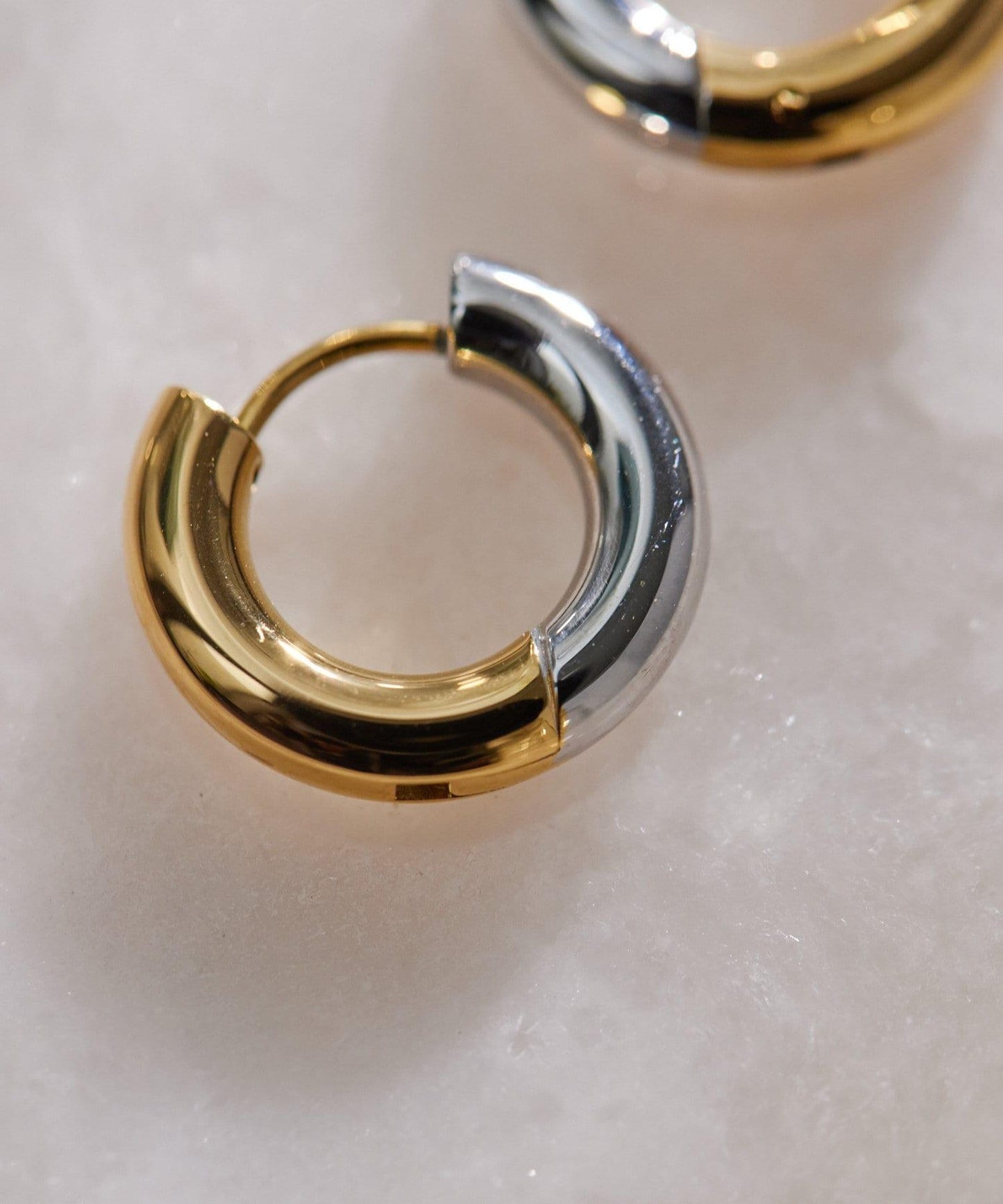 "金屬過敏適用/不鏽鋼/無扣式" 18mm雙色圓環耳環