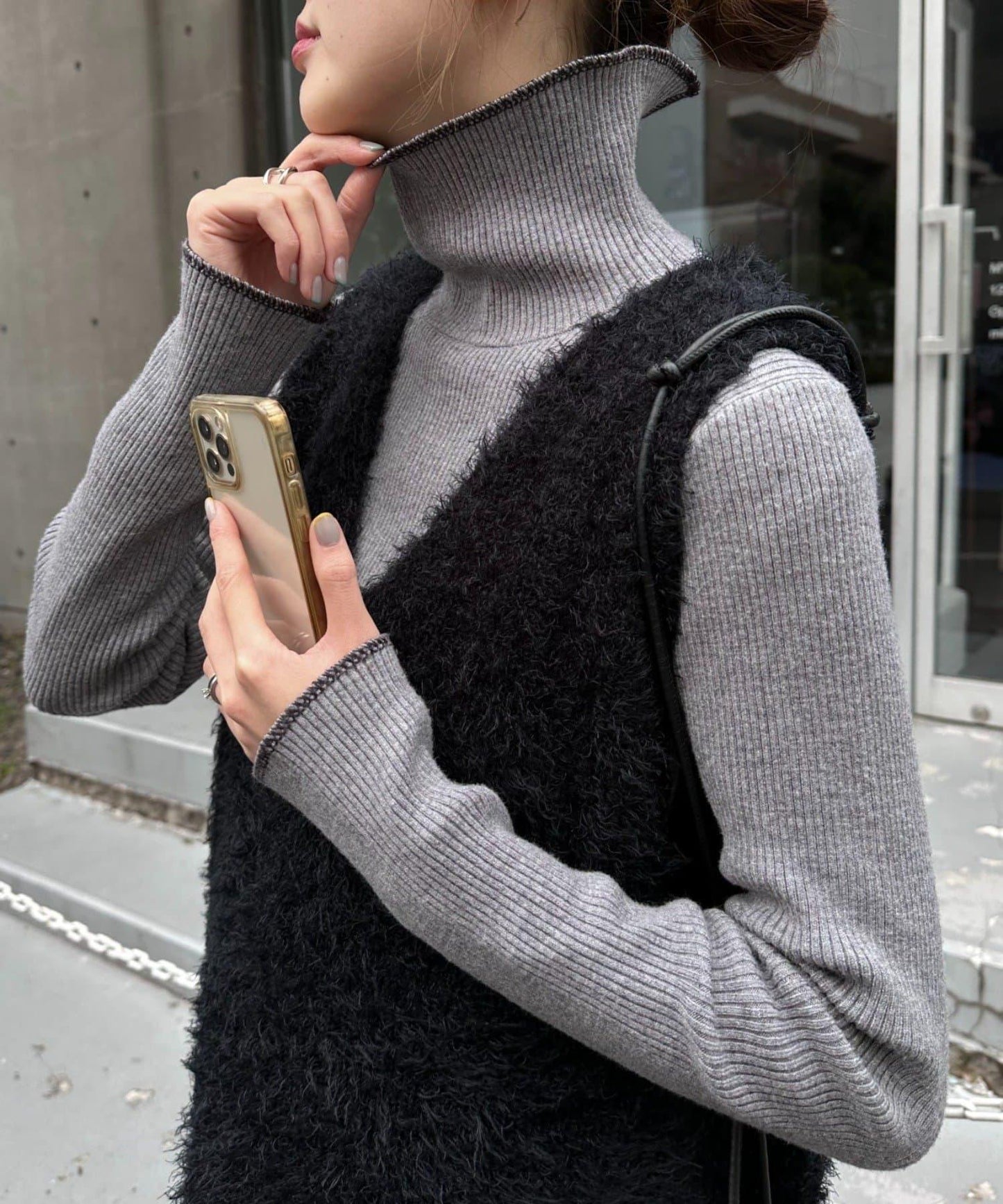 防起毛配色縫線高領衫