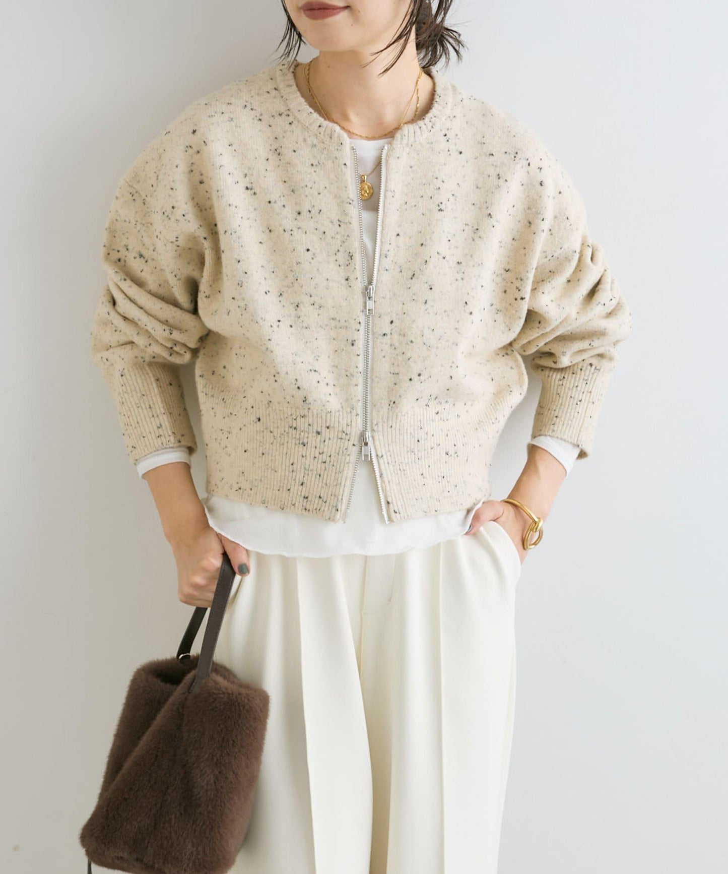 【可當開衫穿的】短款拉鍊針織衫