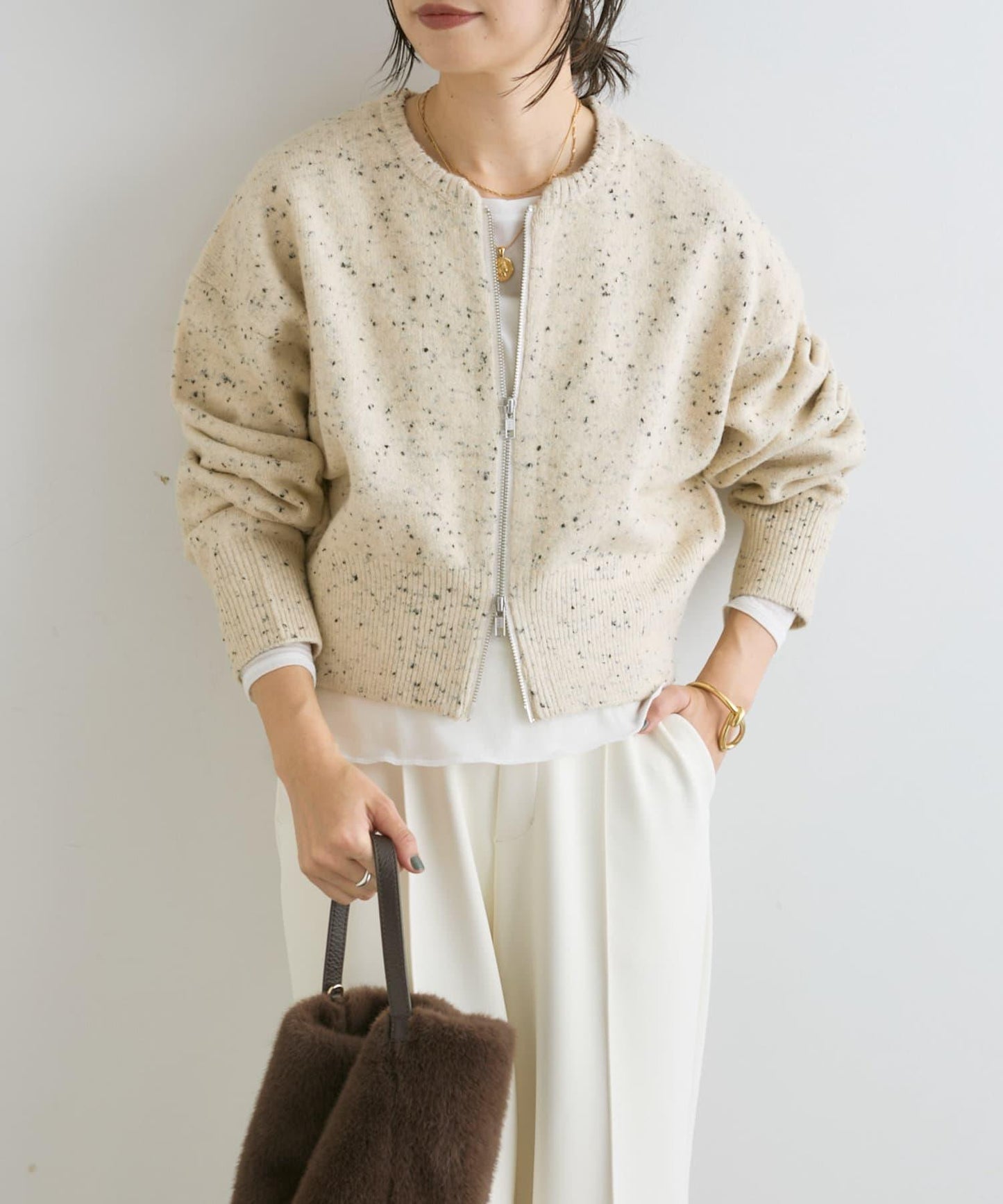 【可當開衫穿的】短款拉鍊針織衫