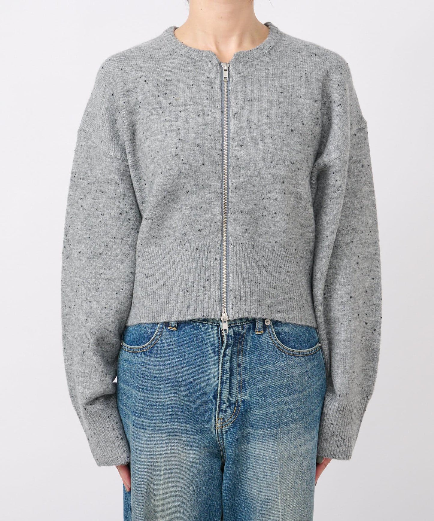 【可當開衫穿的】短款拉鍊針織衫