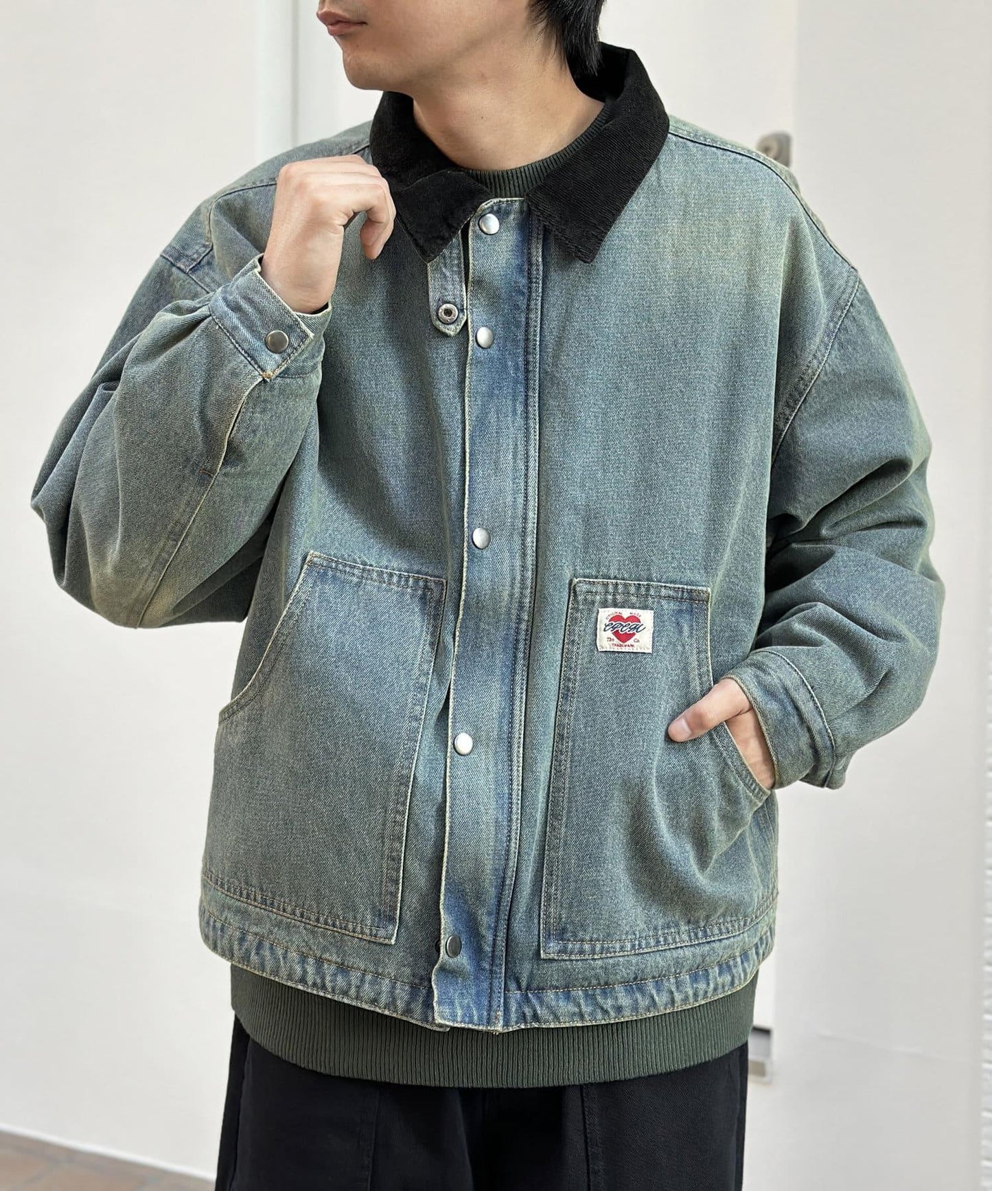 領口粗棉工裝夾克