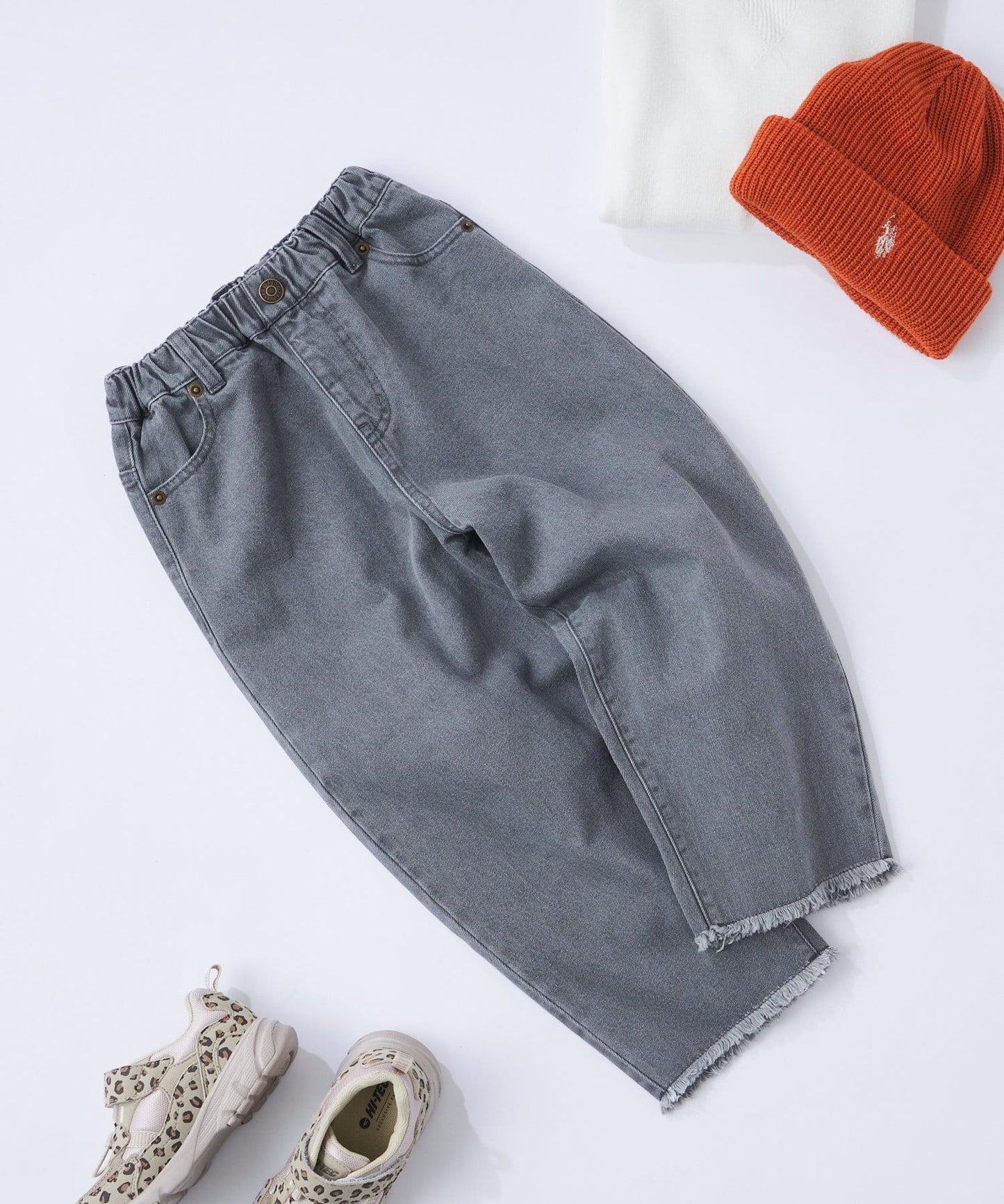 【KIDS】【TYPY DENIM】甘織り裾フリンジカーブデニム 【KIDS】【TYPY DENIM】甜美編織下襬流蘇曲線牛仔褲