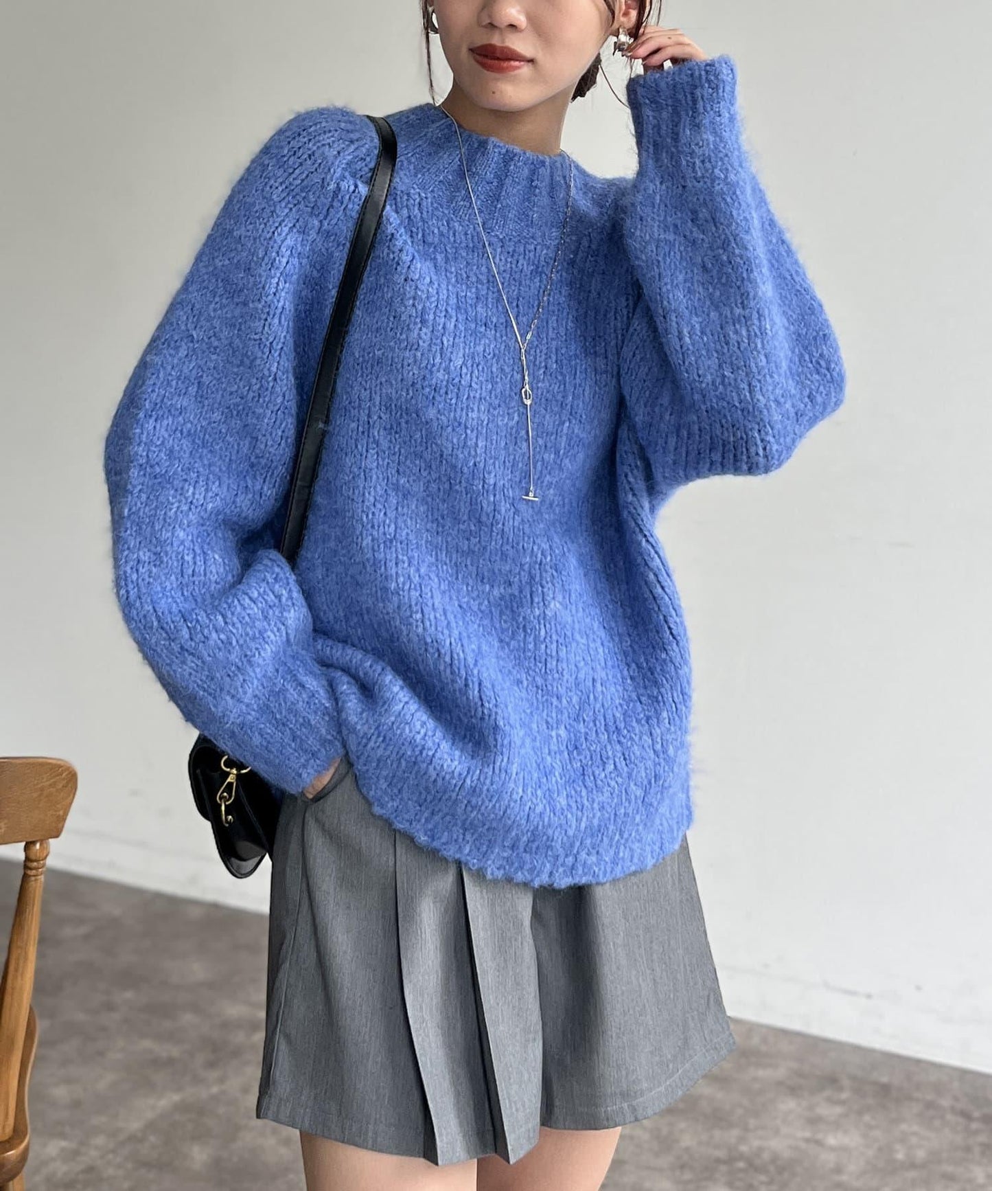 軟綿綿拉甘切換袖子泡泡袖套頭衫