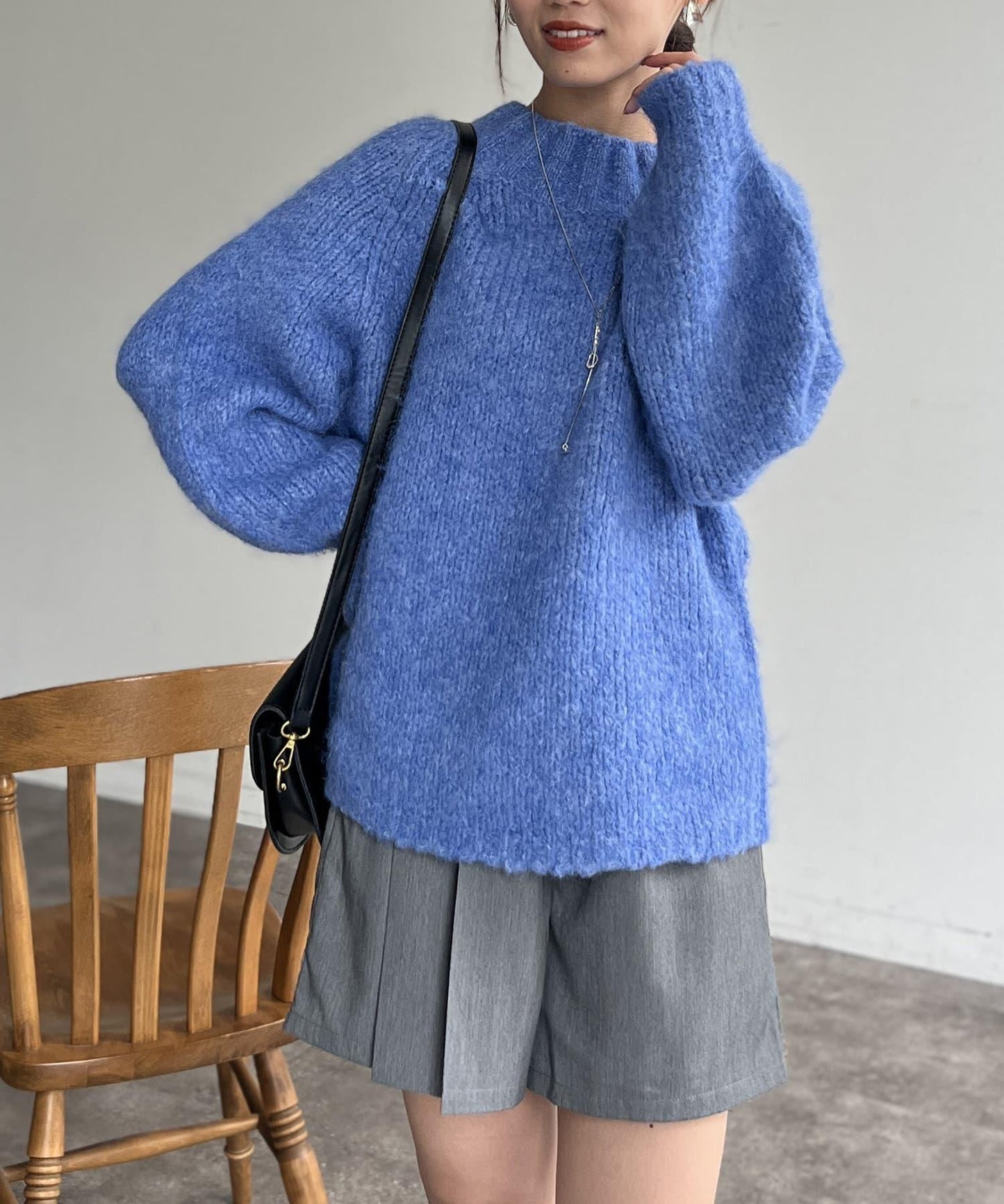 軟綿綿拉甘切換袖子泡泡袖套頭衫