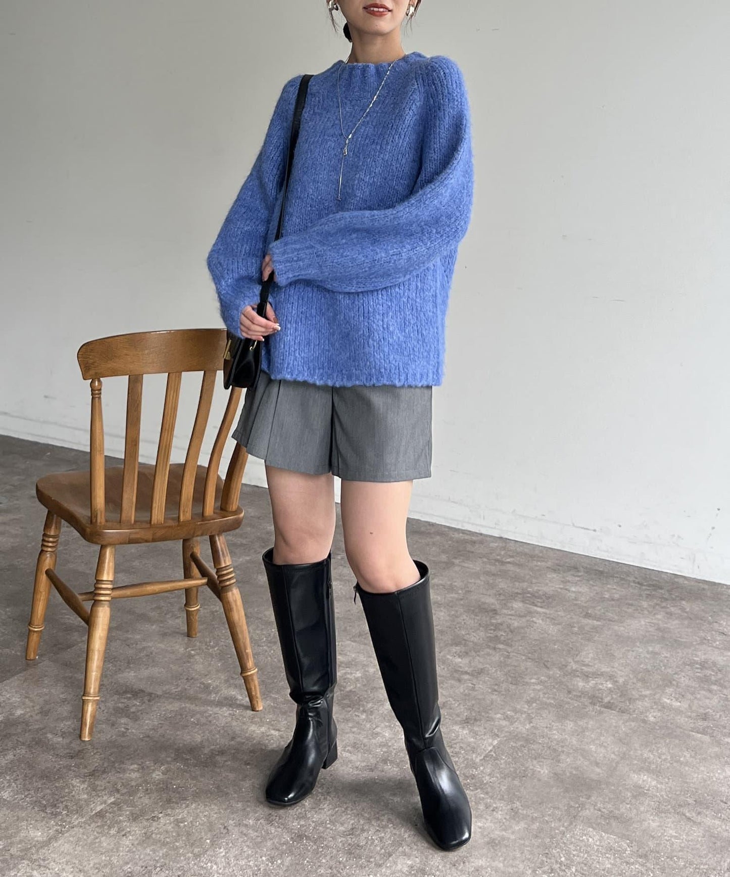 軟綿綿拉甘切換袖子泡泡袖套頭衫