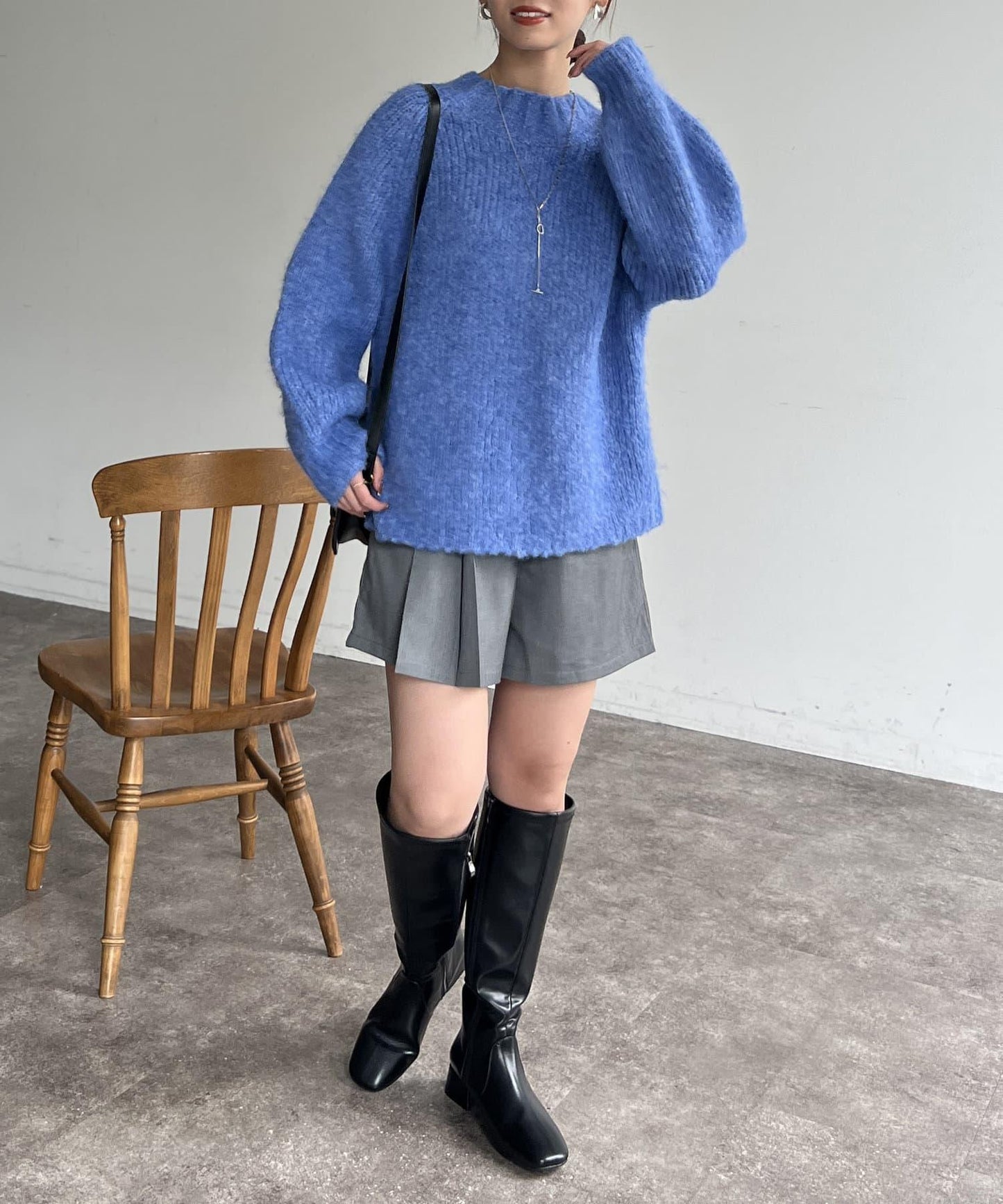 軟綿綿拉甘切換袖子泡泡袖套頭衫