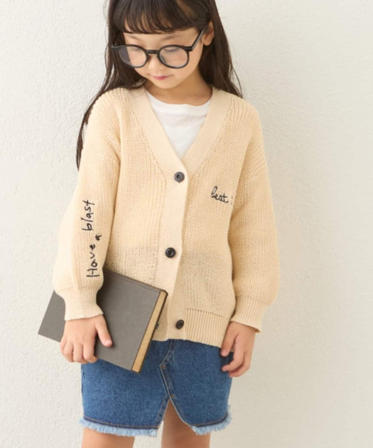 【兒童】點綴刺繡針織開衫