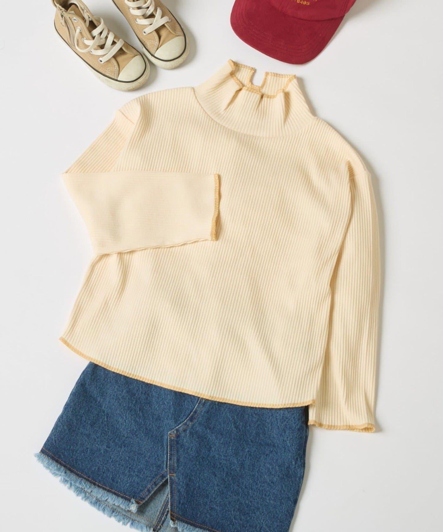 【兒童】配色條紋針織高領衫