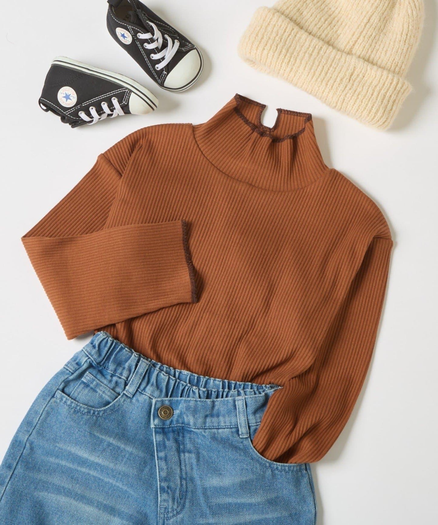 【兒童】配色條紋針織高領衫