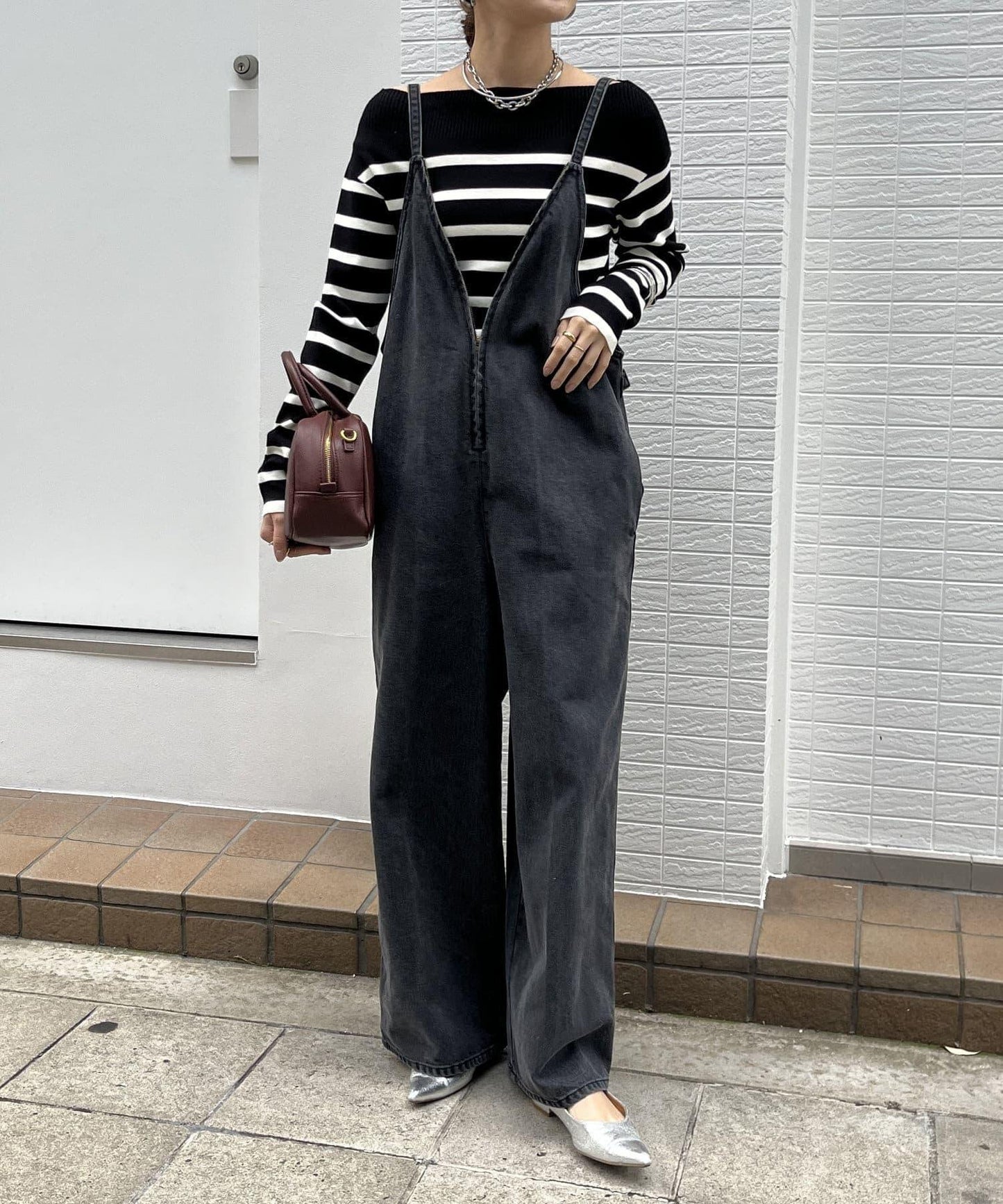 細帶牛仔前開拉鍊工裝連體褲
